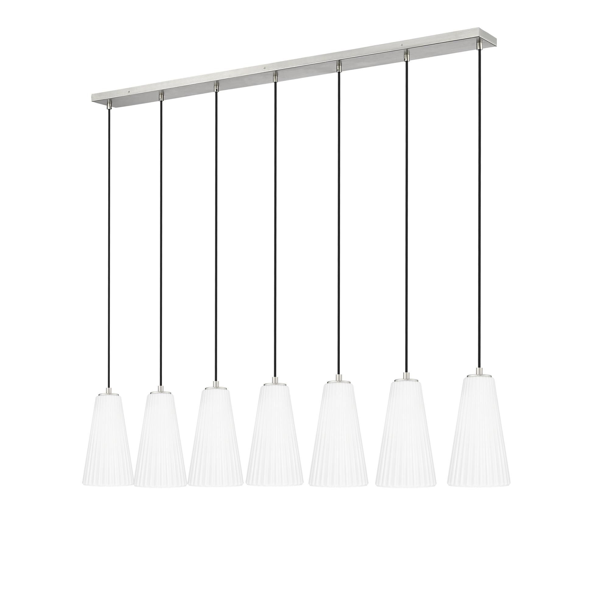 Shown in Brushed Nickel finish and White glass and White shade