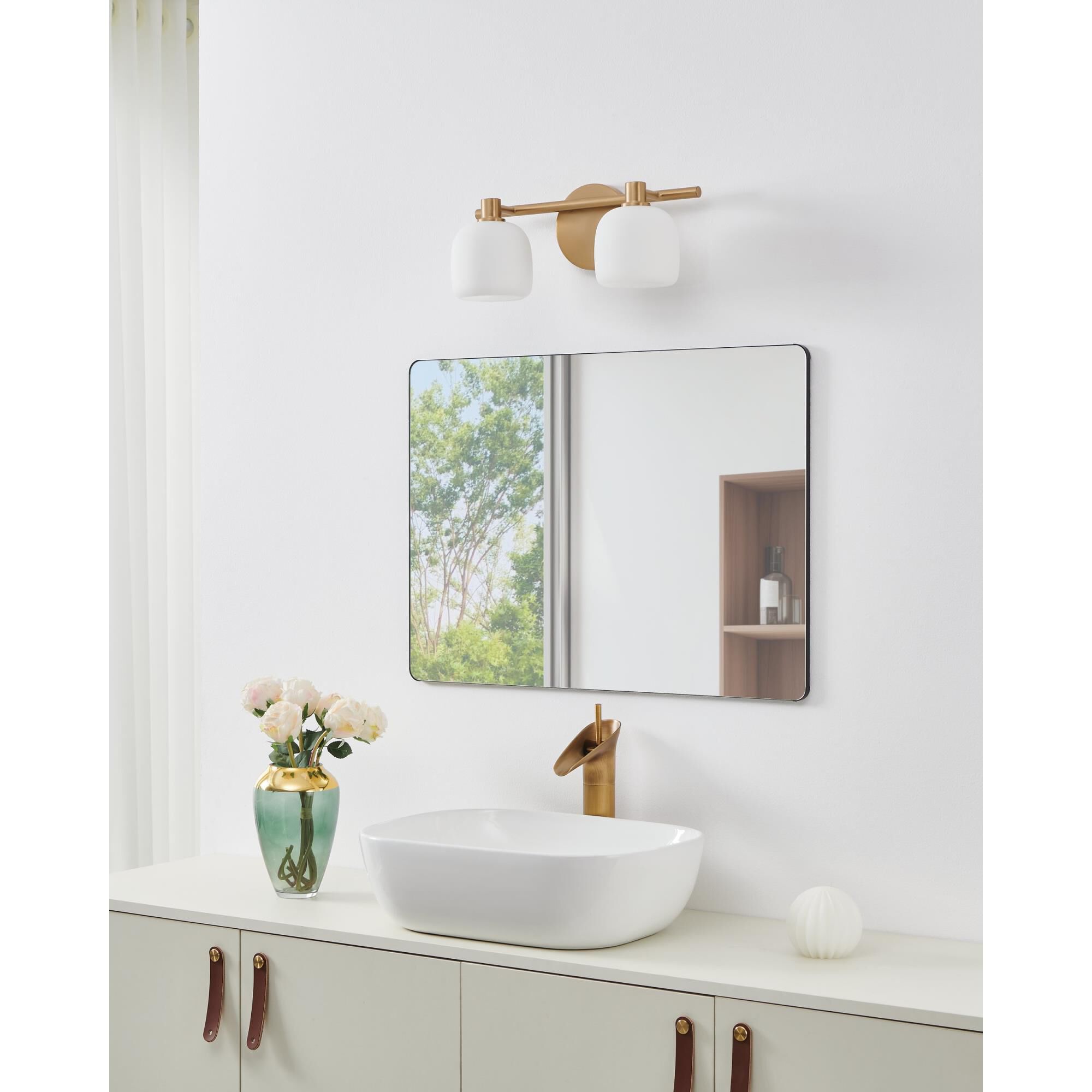 Shown in Champagne Gold finish and Etched Opal glass