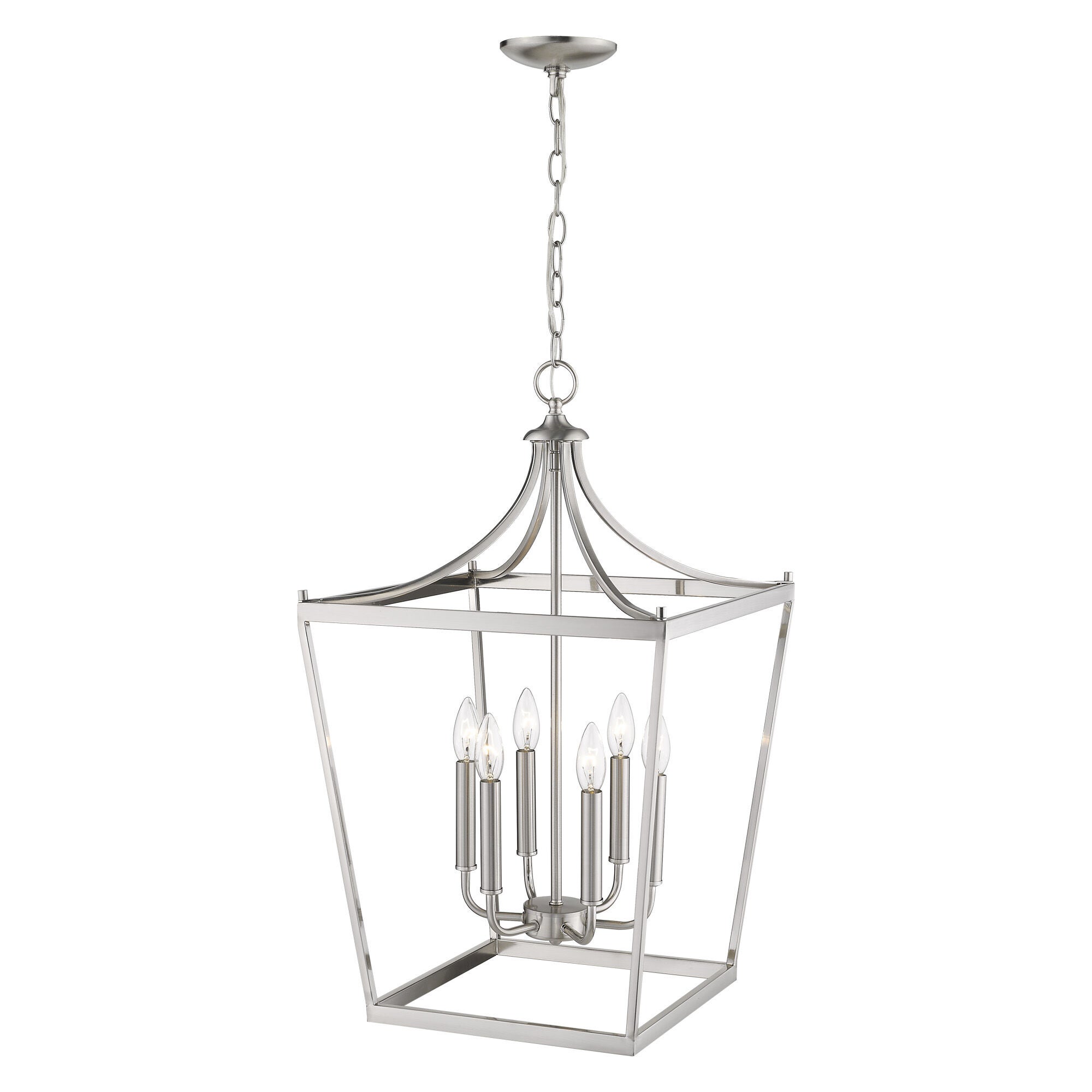 Shown in Satin Nickel finish and -- glass and -- shade