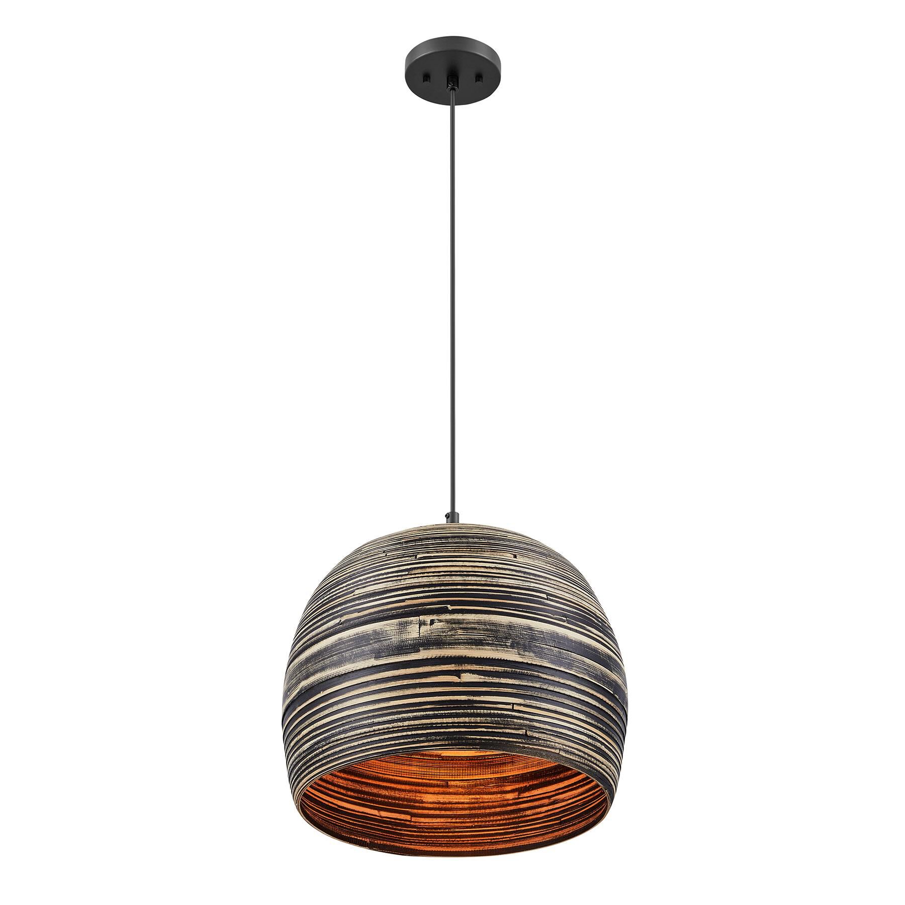 Shown in Black Bamboo finish and Spun Bamboo shade
