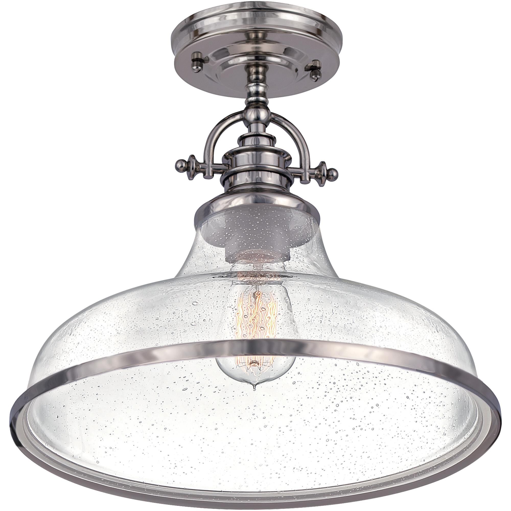 Shown in Brushed Nickel finish and Clear Seeded Glass shade
