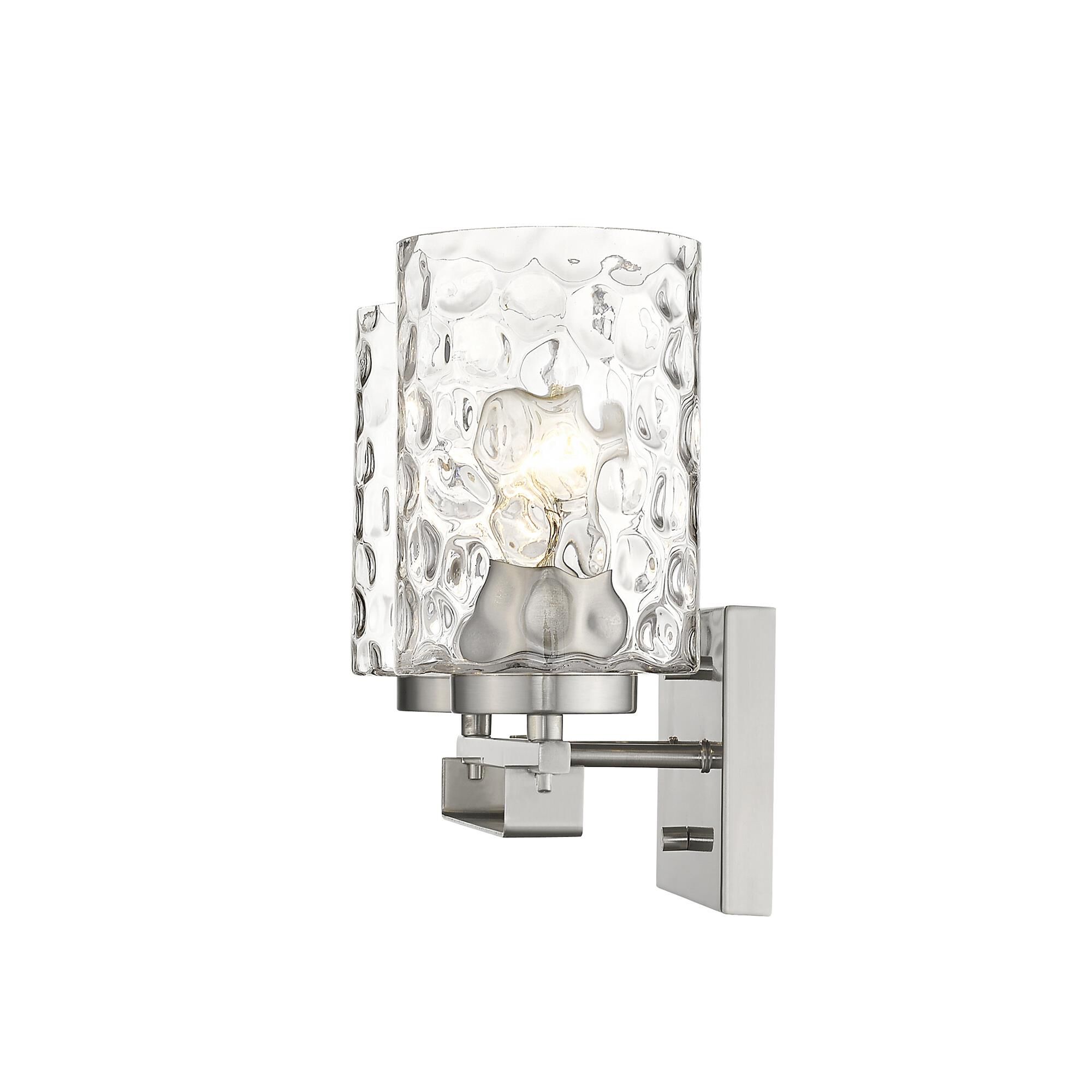Shown in Satin Nickel finish and Clear glass and Clear, Optic Cylindrical Glass shade