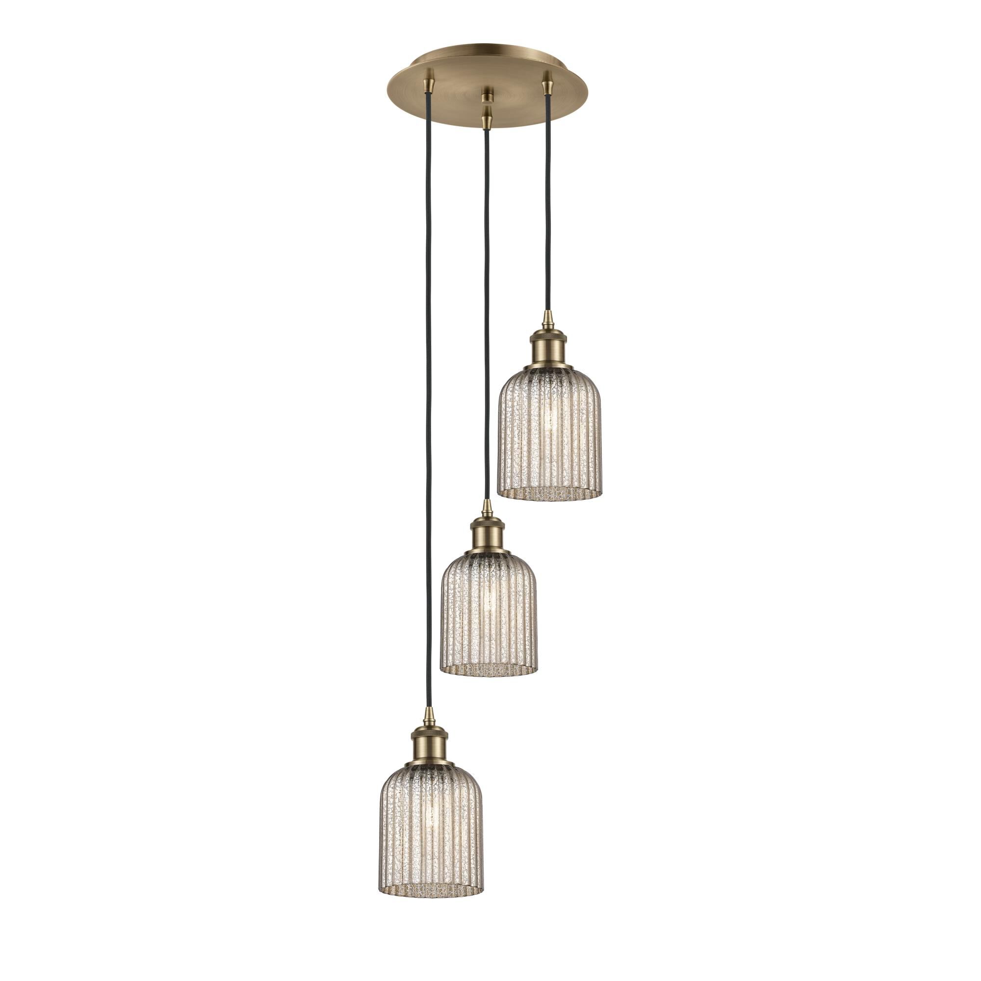 Shown in Antique Brass finish and Mercury shade