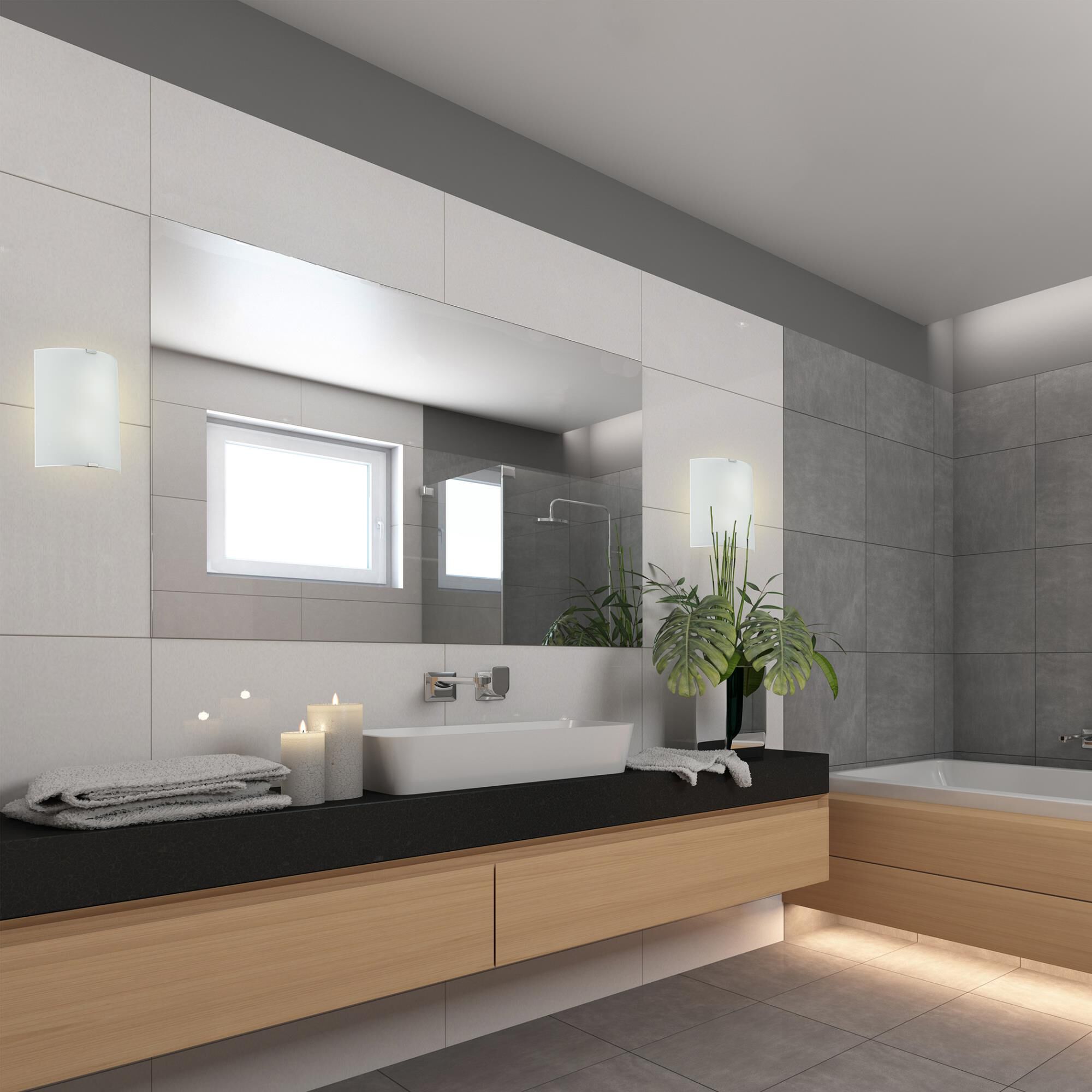 Shown in Chrome finish and Satin glass