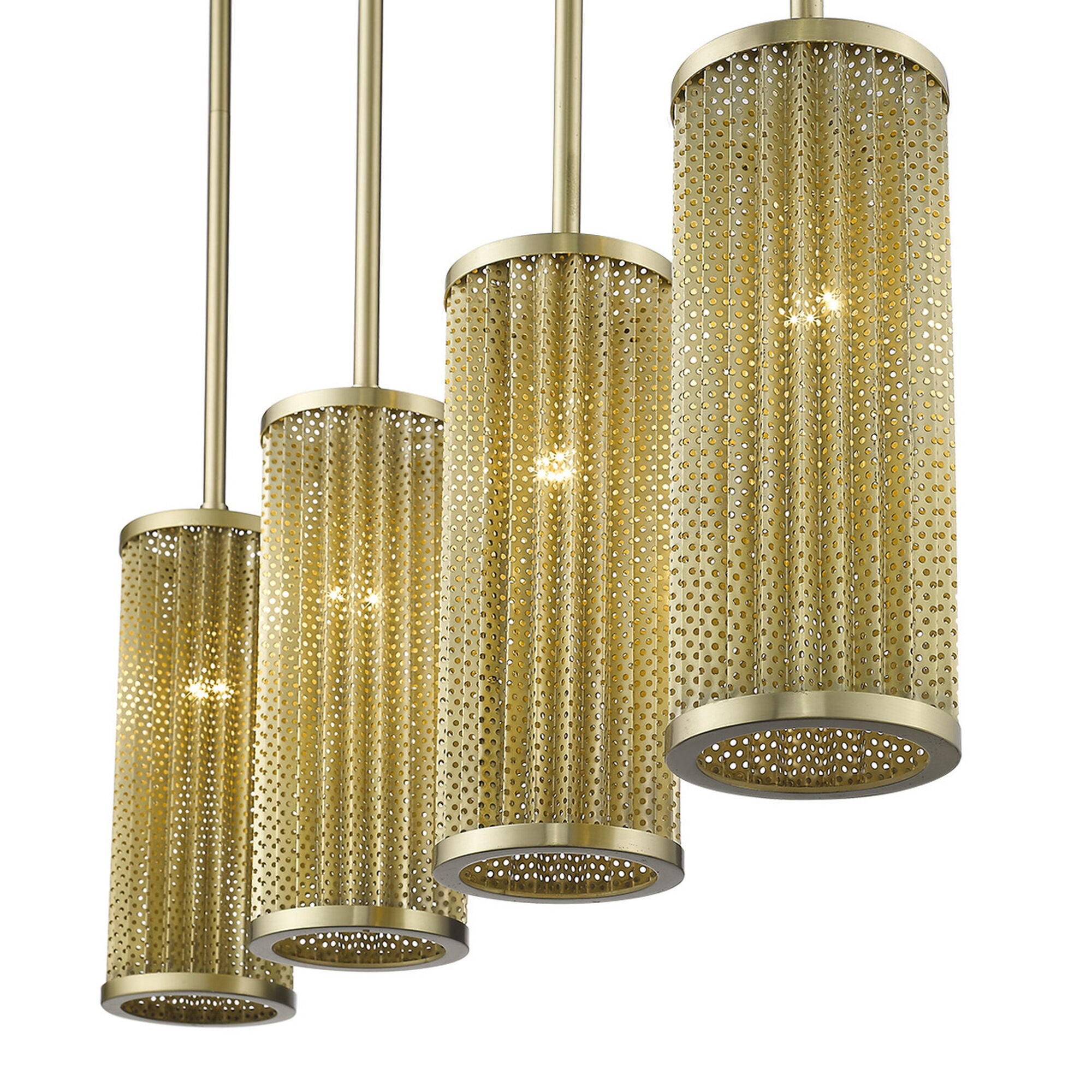 Shown in Gold finish and Gold glass and Gold Metal Cylindrical Shaped s shade