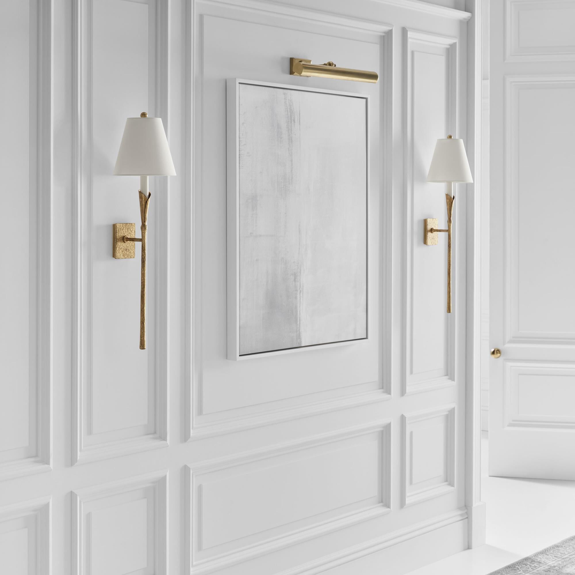 Shown in Gilded Iron finish and Linen shade