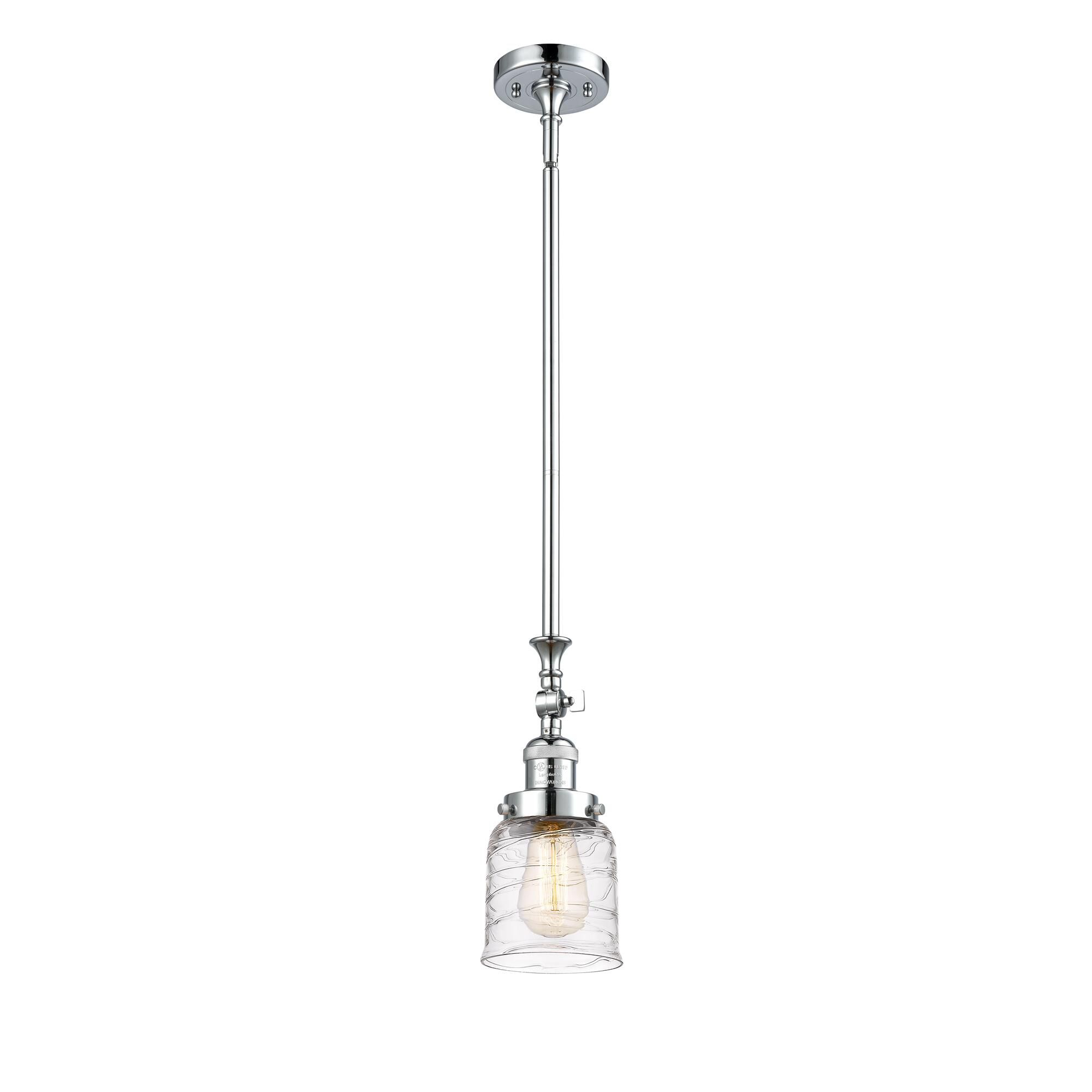 Shown in Polished Chrome finish and Clear Deco Swirl glass