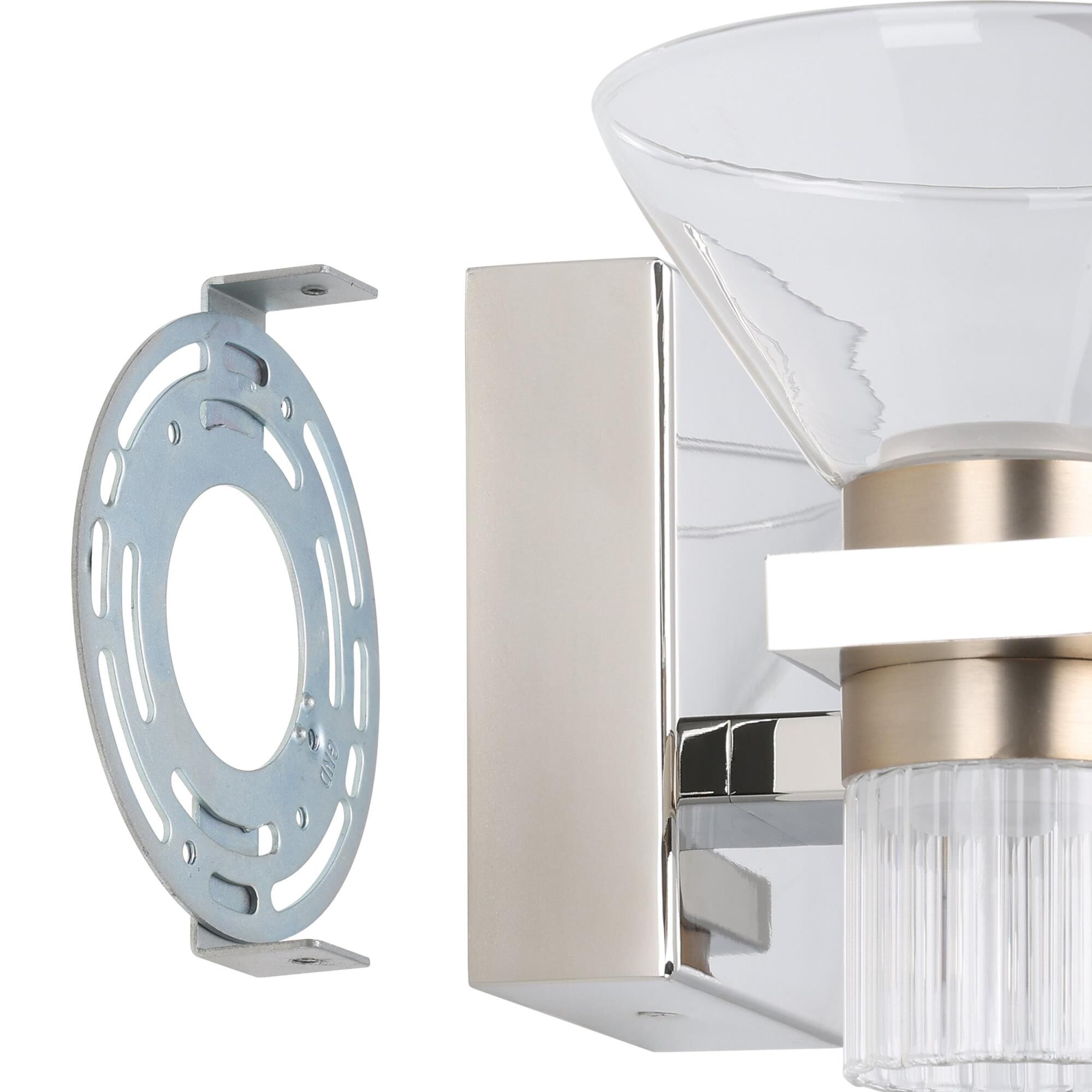 Shown in Polished Nickel finish and Clear, Clear Ribbed glass
