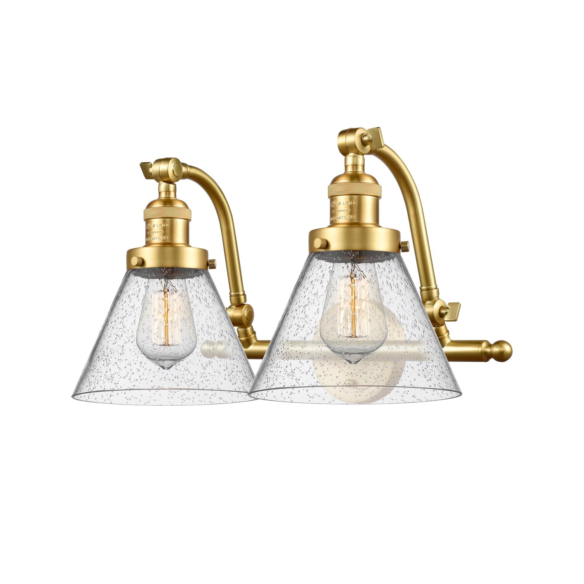 Shown in Satin Gold finish and Seedy Large Cone glass