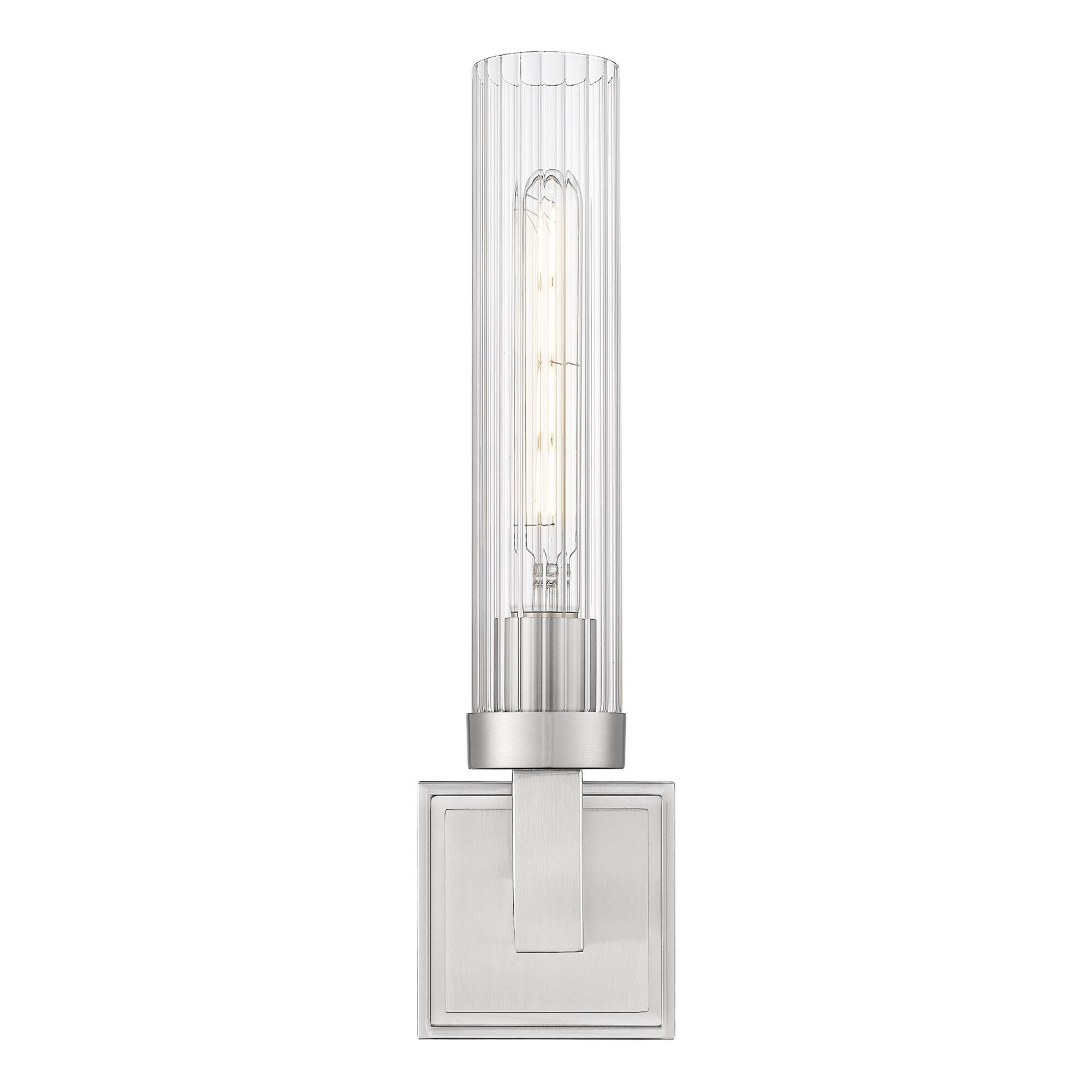 Shown in Brushed Nickel finish and Clear Ribbed glass and Clear Ribbed shade