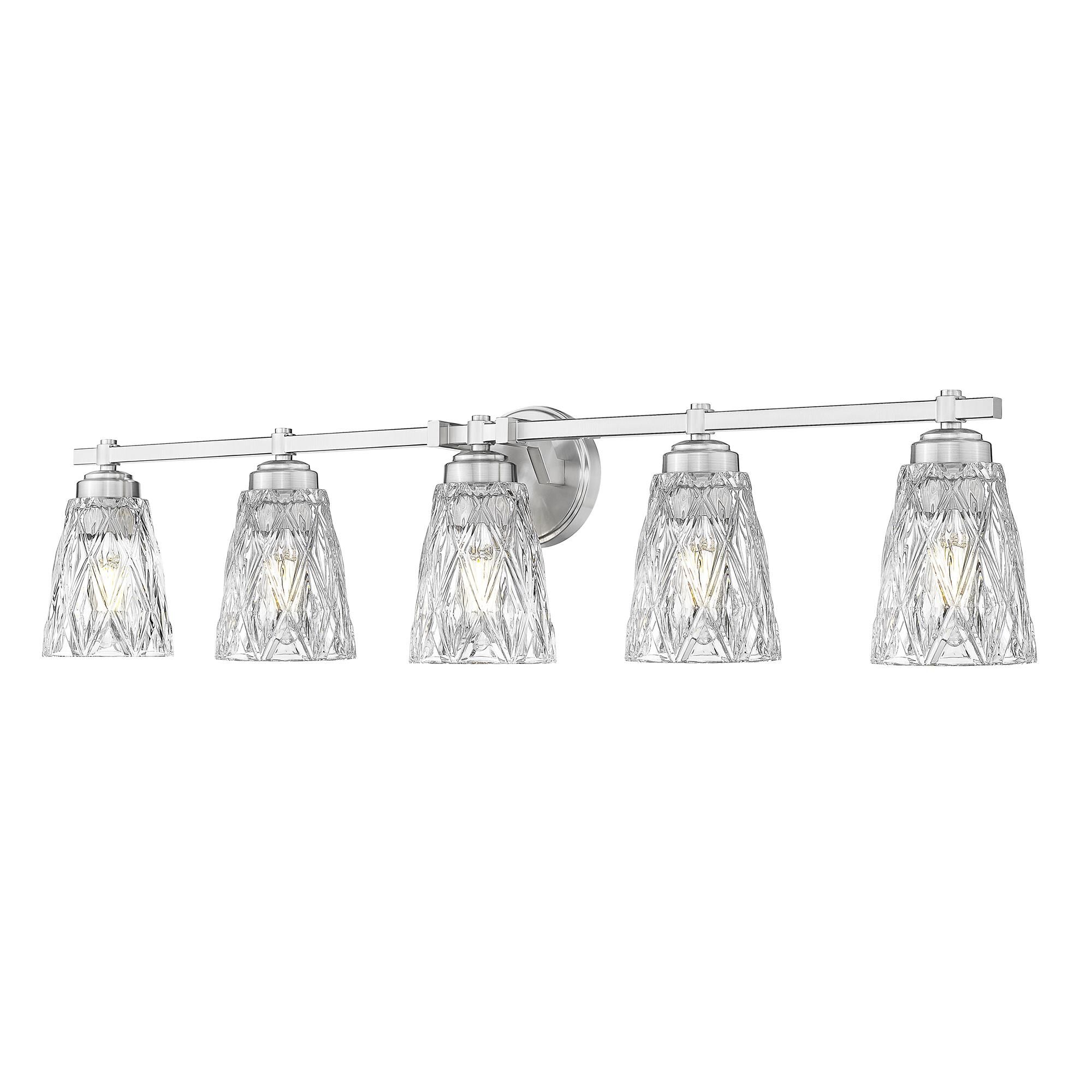 Shown in Brushed Nickel finish and Clear glass