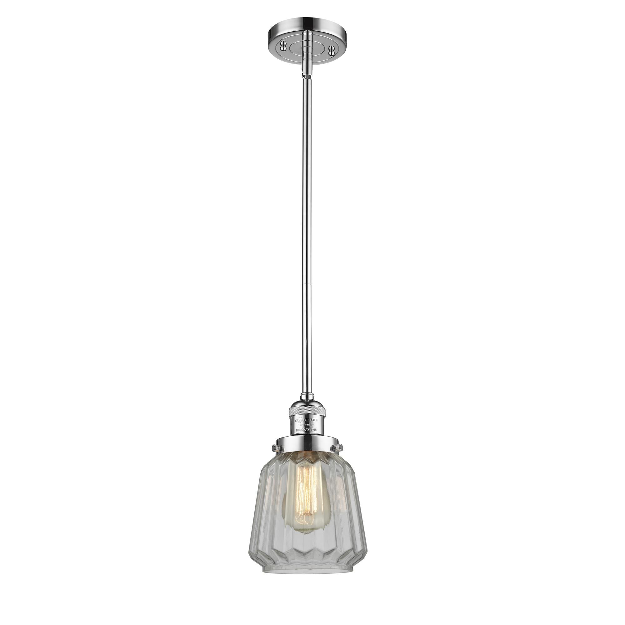 Shown in Polished Chrome finish and Clear glass and Stem accent