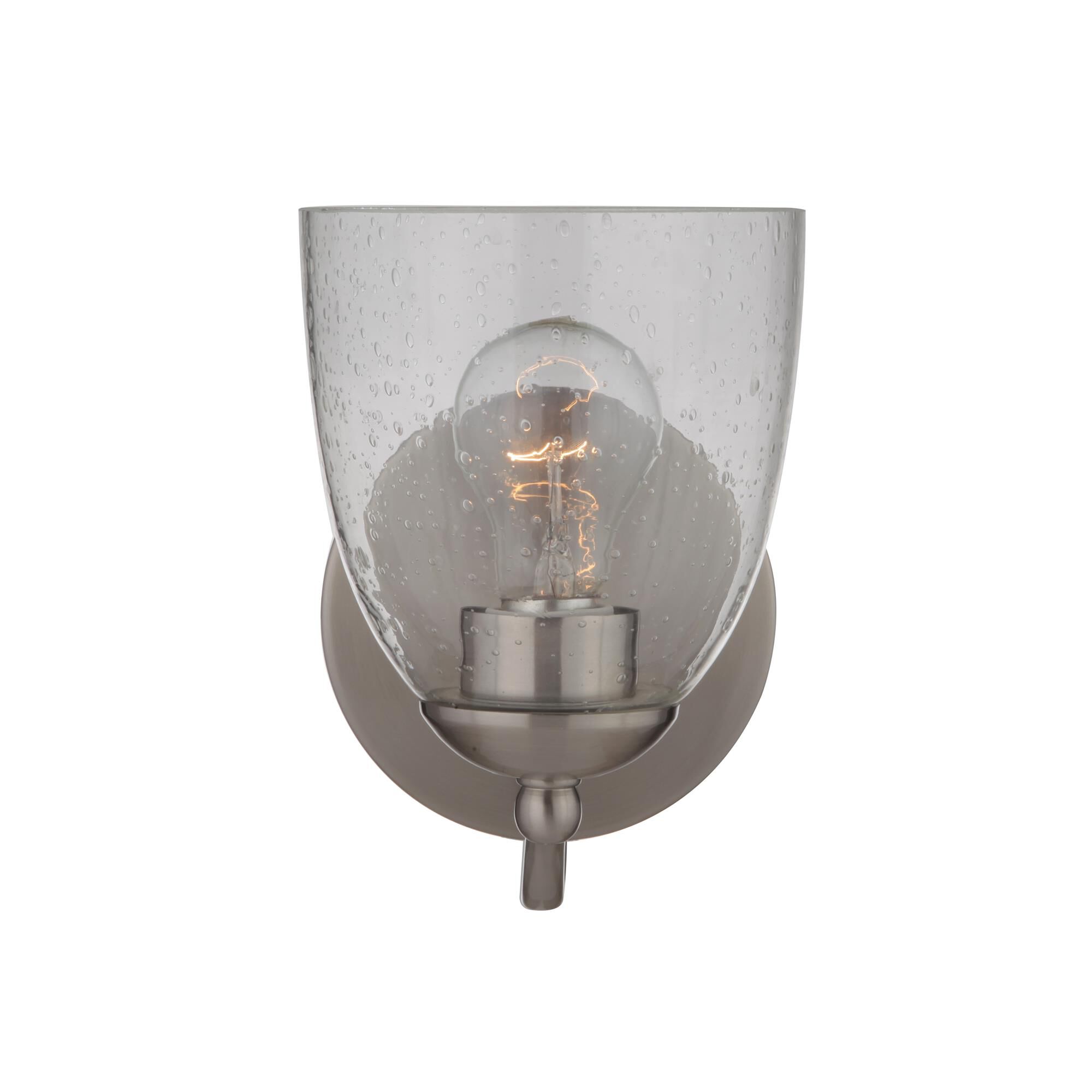 Shown in Brushed Polished Nickel finish and Clear Seeded glass and Glass shade
