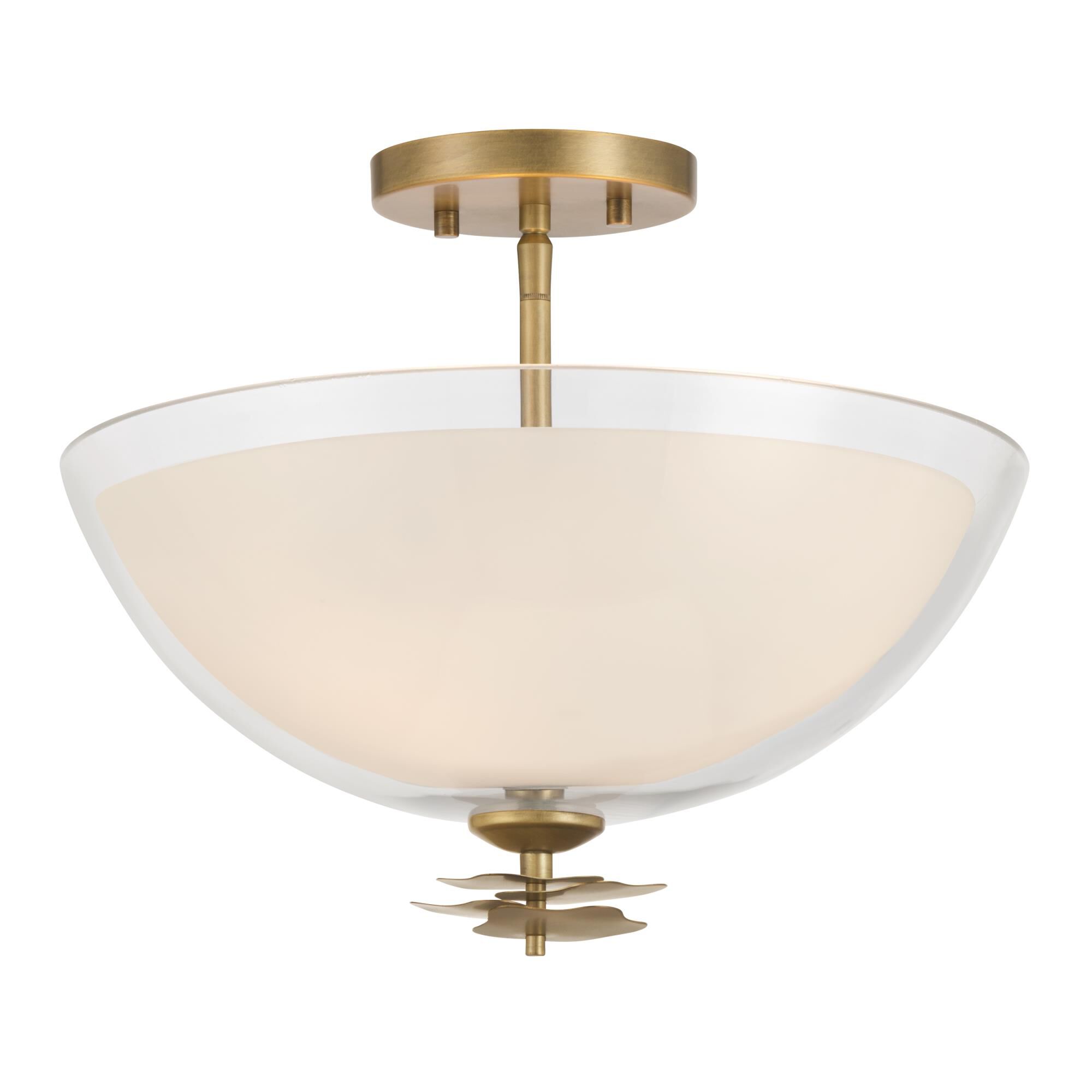 Shown in Legacy Brass finish and Clear and Opal White glass
