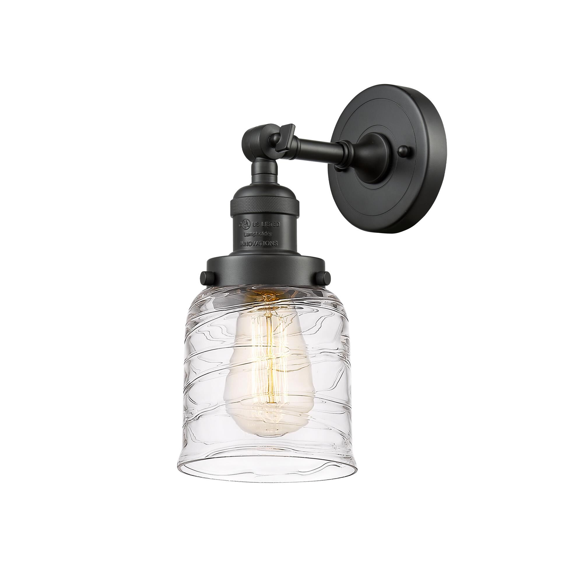 Shown in Oil Rubbed Bronze finish and Clear Deco Swirl glass