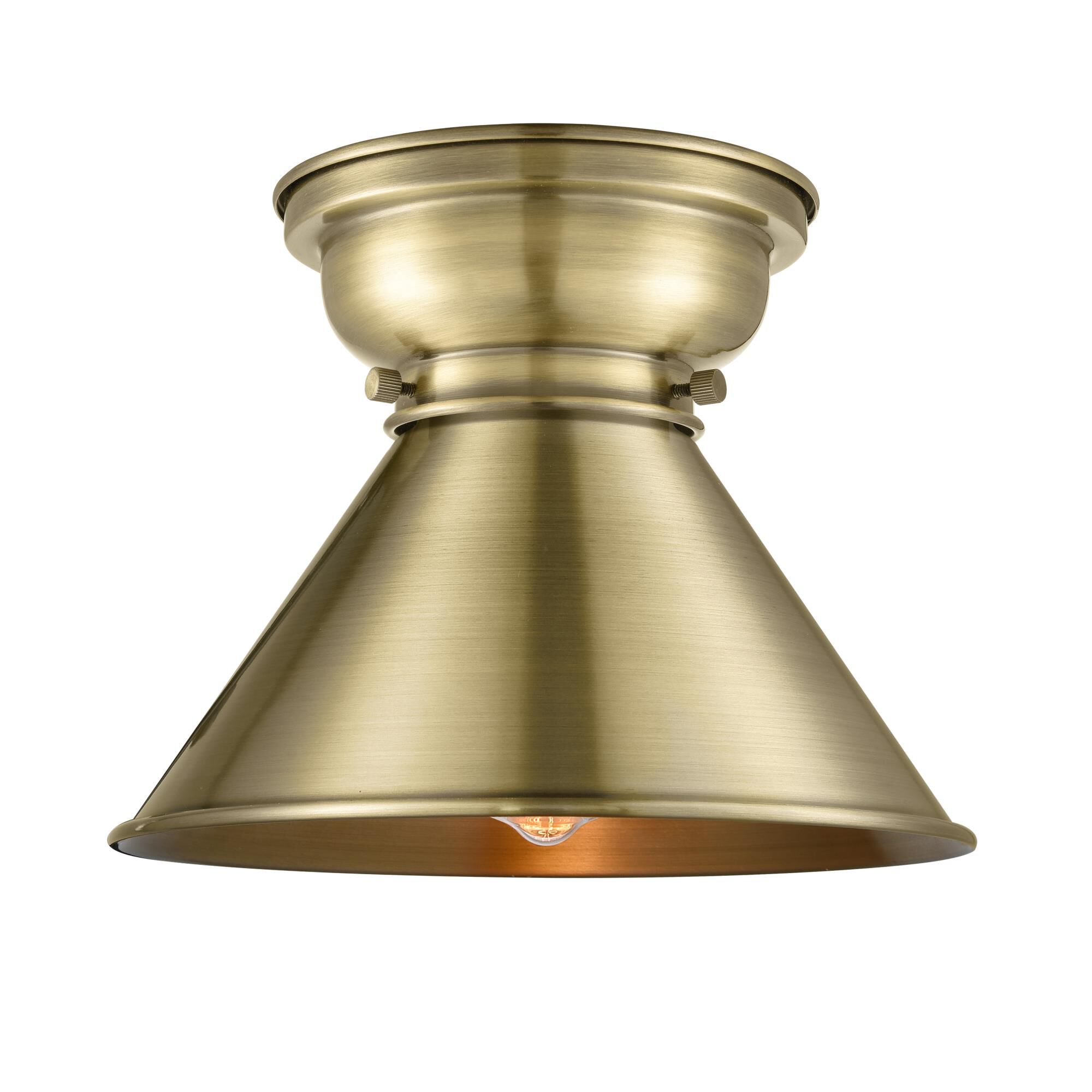 Shown in Antique Brass finish and Cone glass and Metal shade