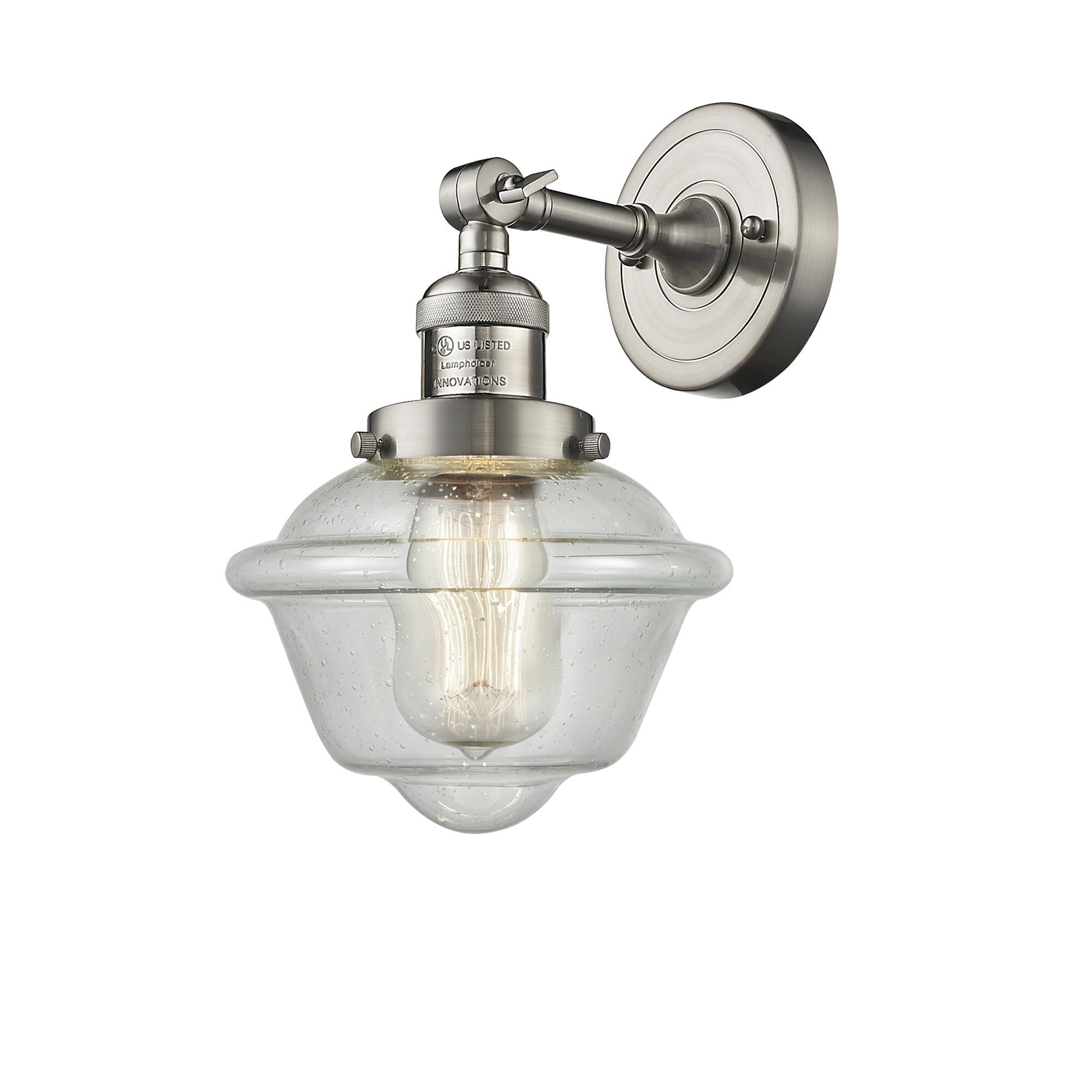 Shown in Brushed Satin Nickel finish and Seedy glass