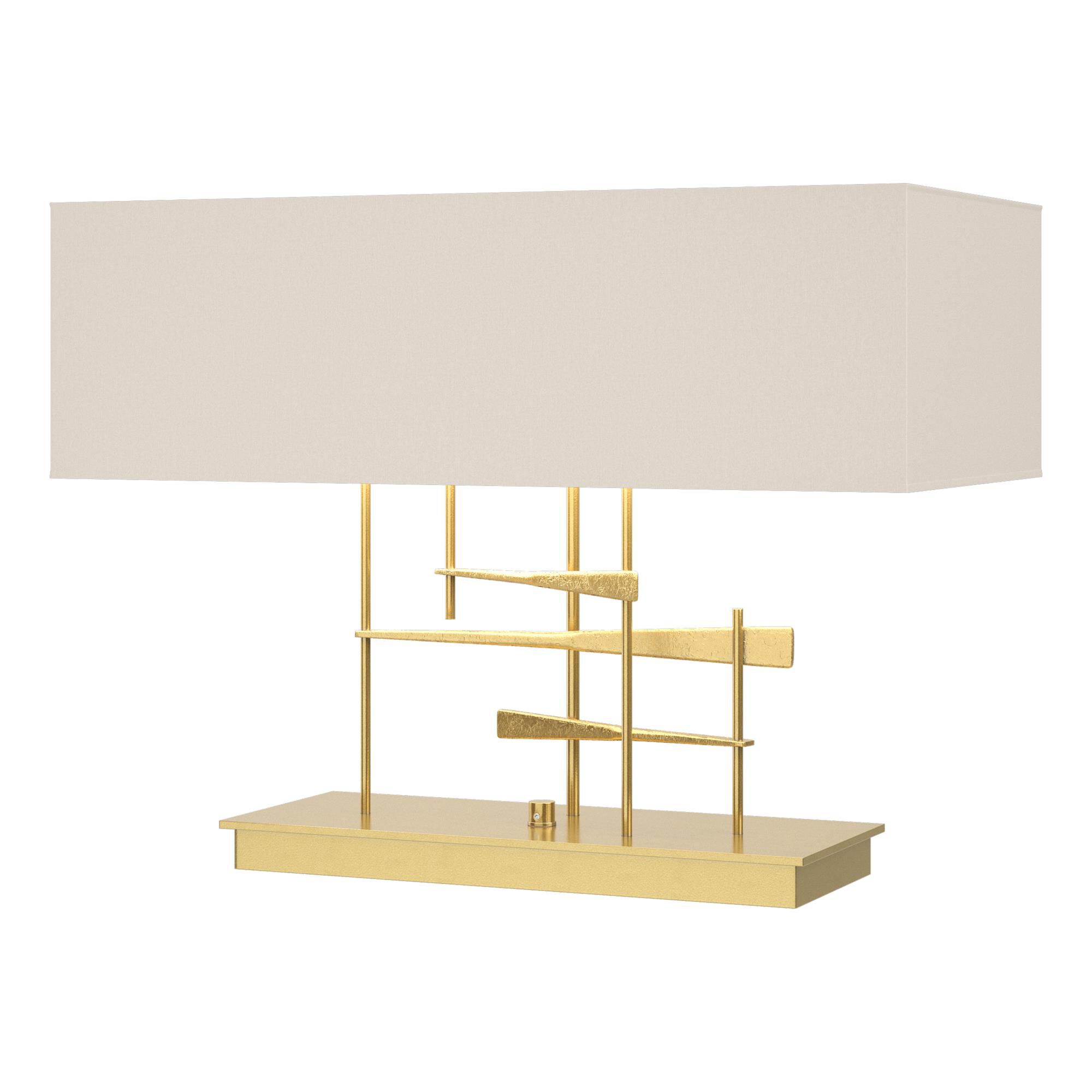 Shown in Modern Brass finish and Flax shade