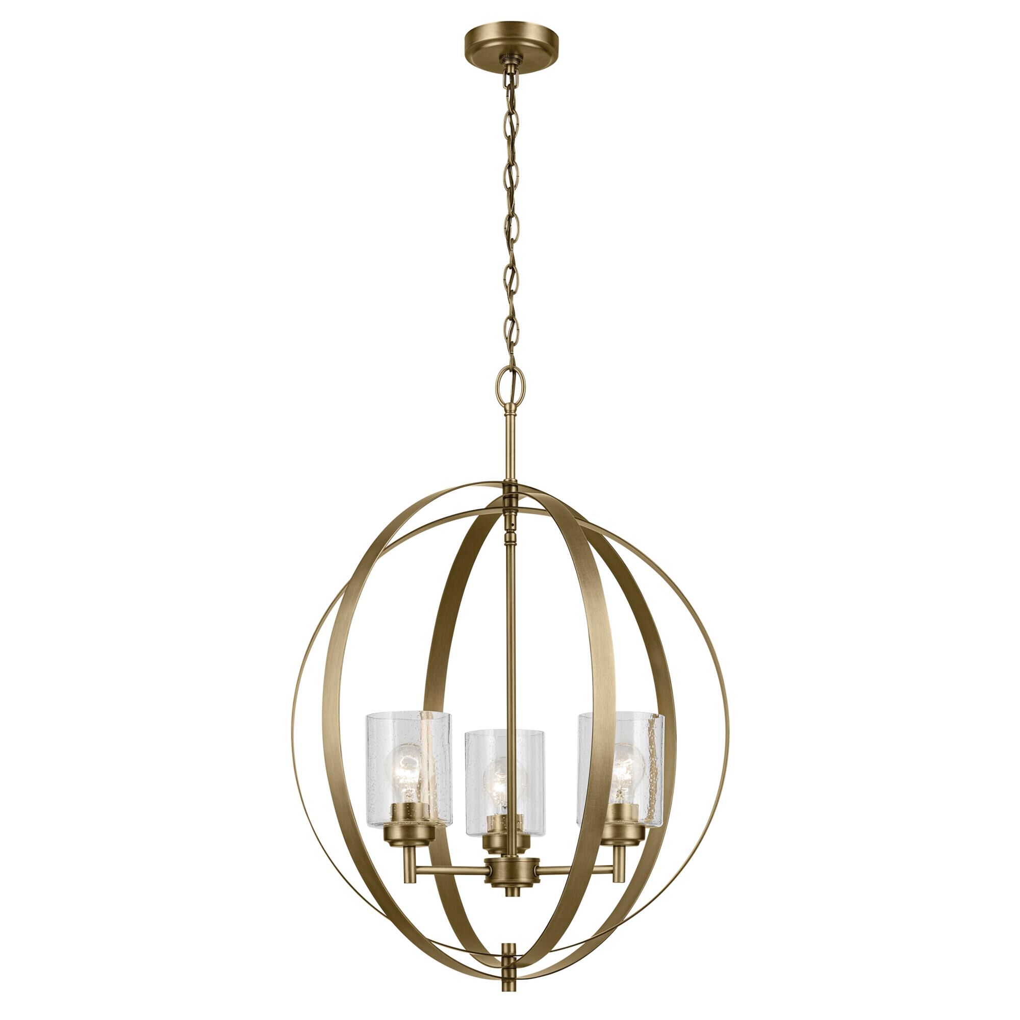 Shown in Natural Brass finish and Clear Seeded glass