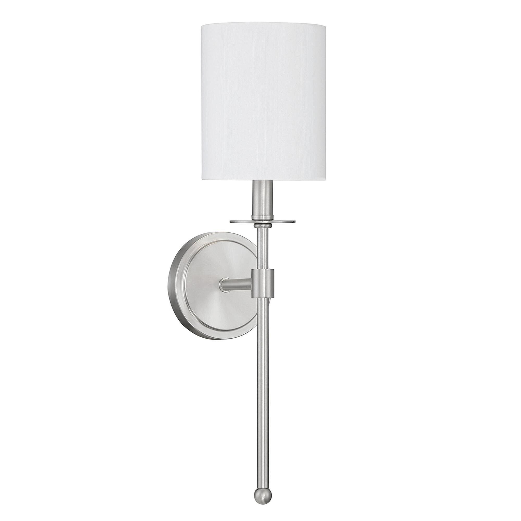 Shown in Brushed Nickel finish and White Fabric shade