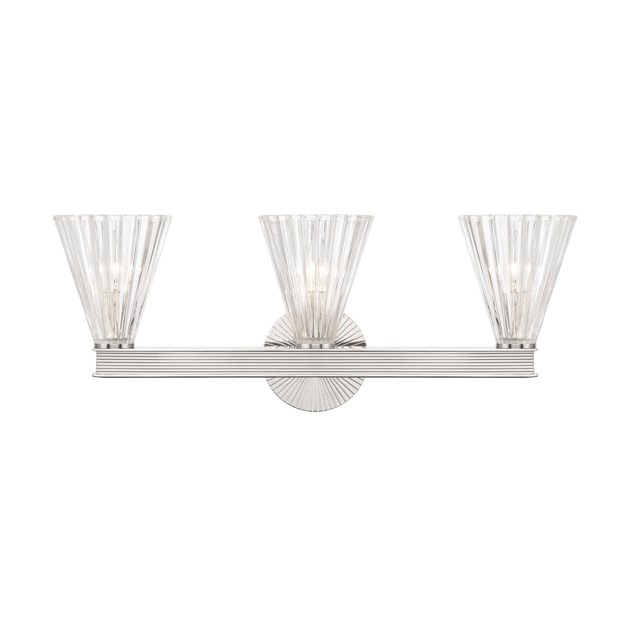 Shown in Polished Nickel finish and Glass shade