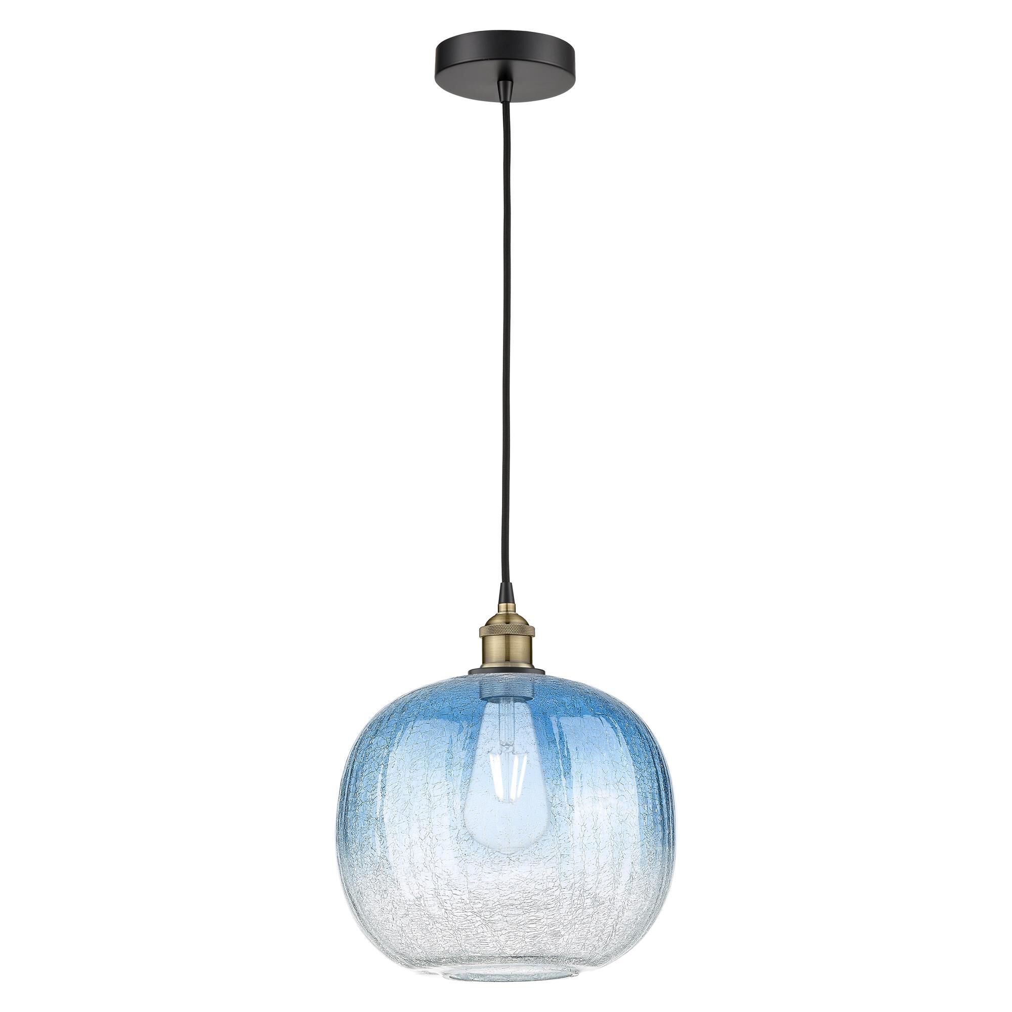 Shown in Black Antique Brass finish and Sapphire Blue glass