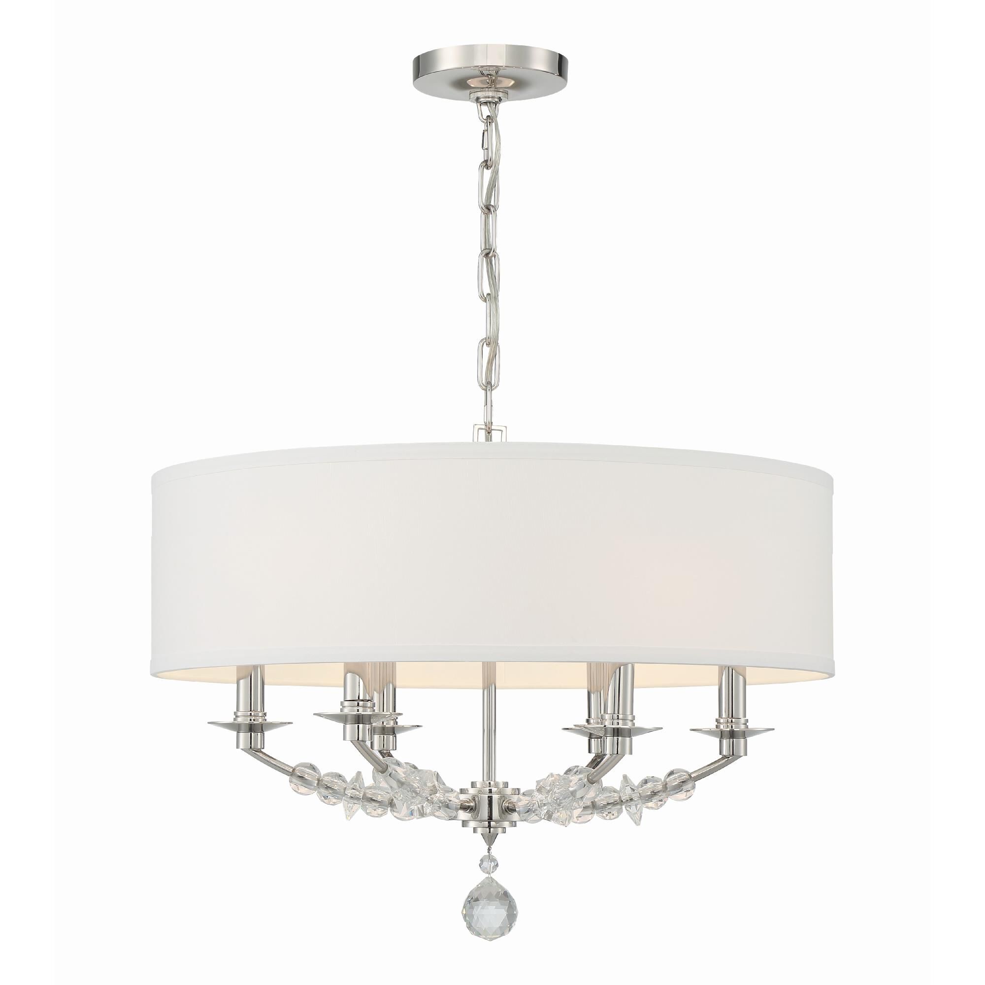 Shown in Polished Nickel finish and Silk glass and Silk shade
