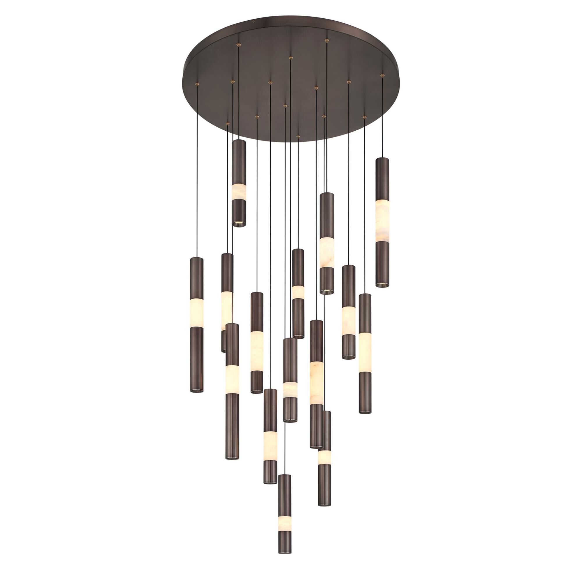 Shown in Harlow Bronze finish and Alabaster glass