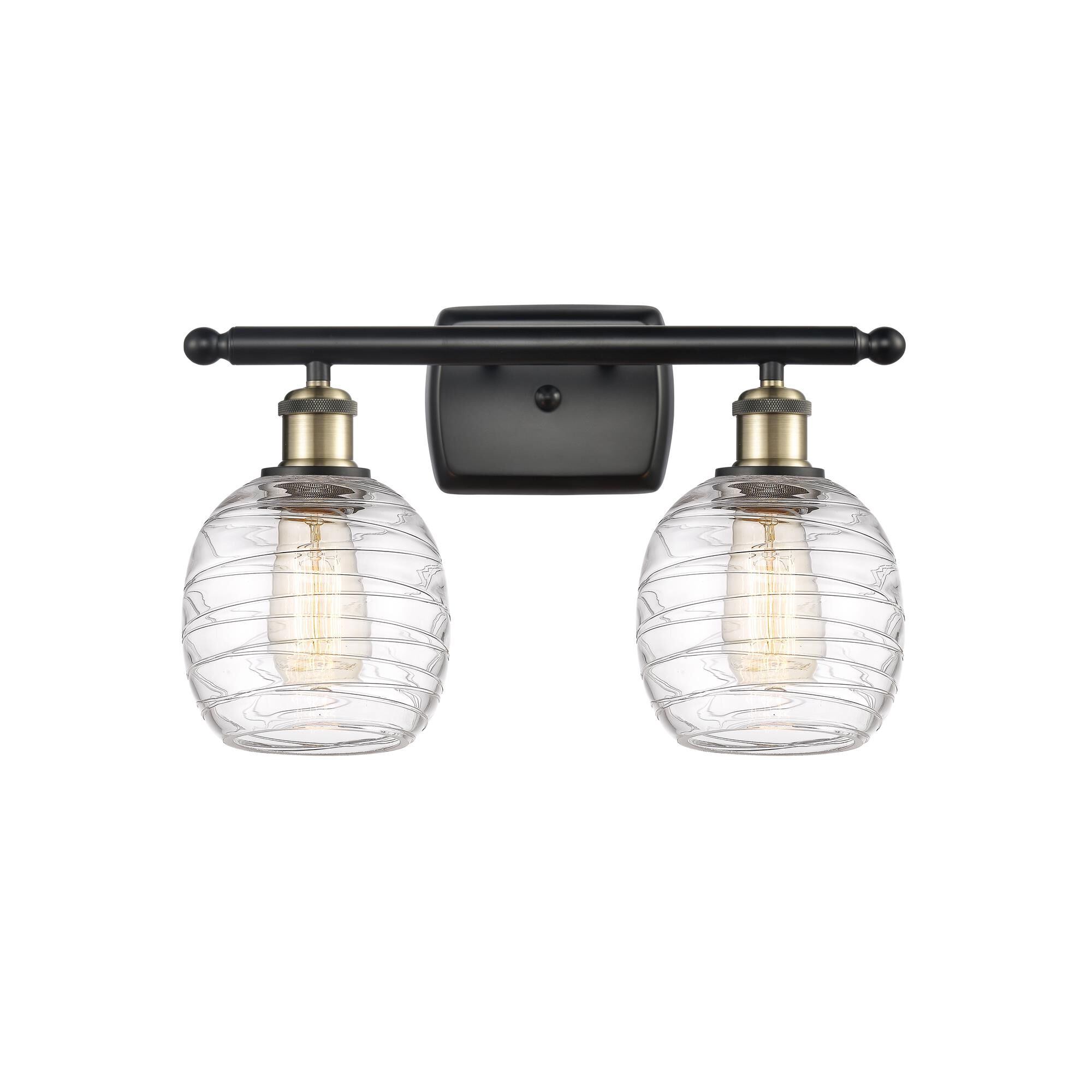 Shown in Black Antique Brass finish and Deco Swirl Belfast glass