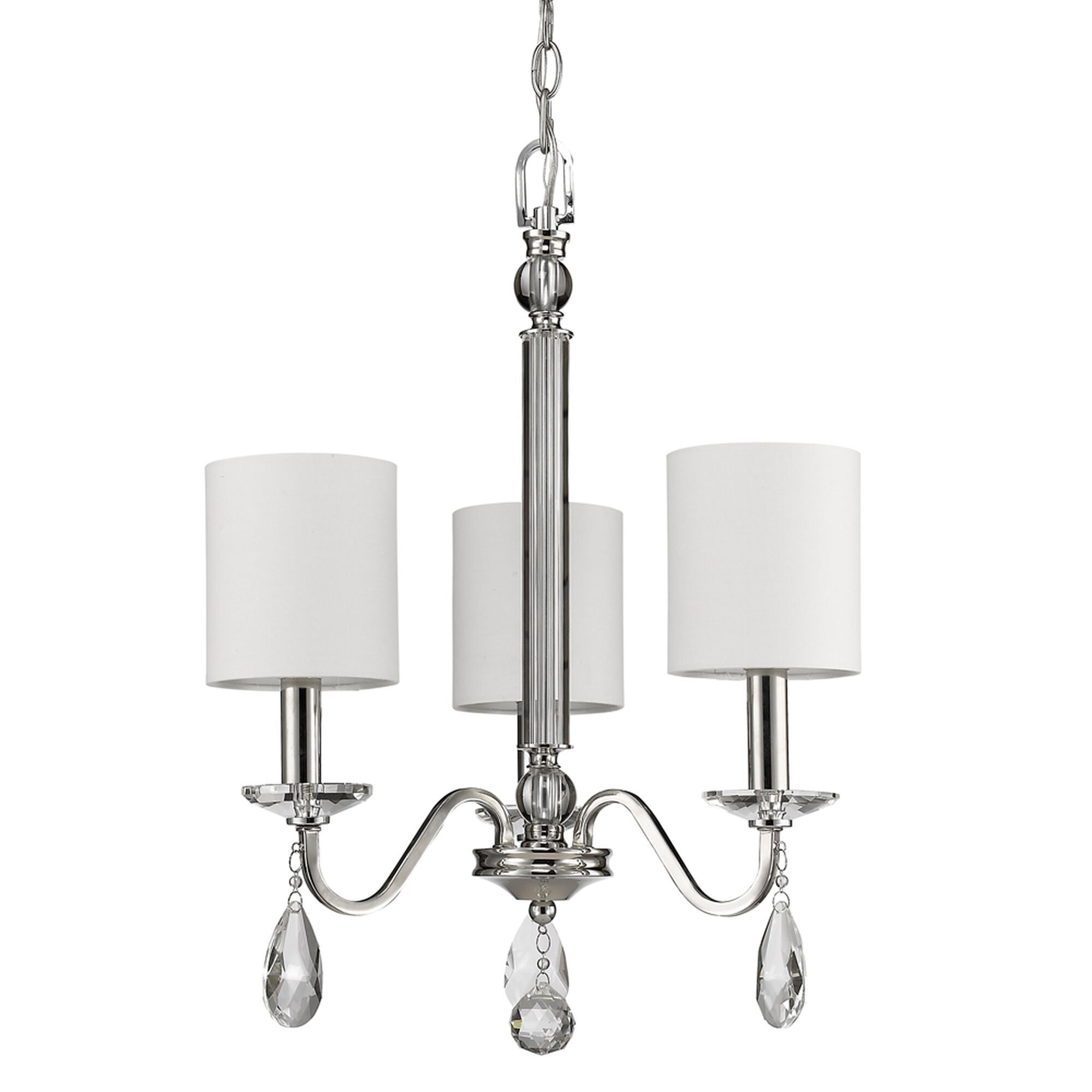Shown in Polished Nickel finish and White glass and White Fabric Drum s shade