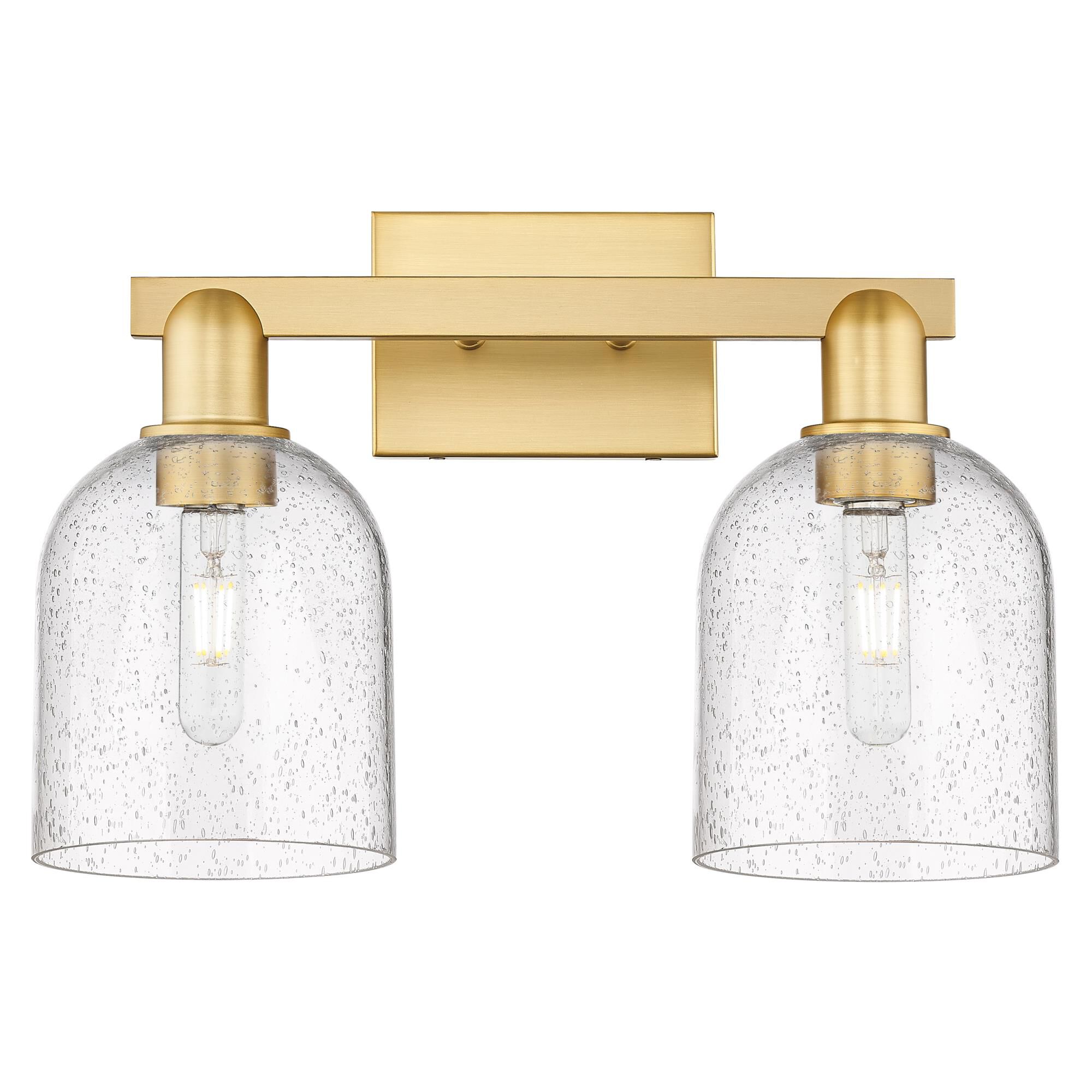 Shown in Satin Gold finish and Seedy glass