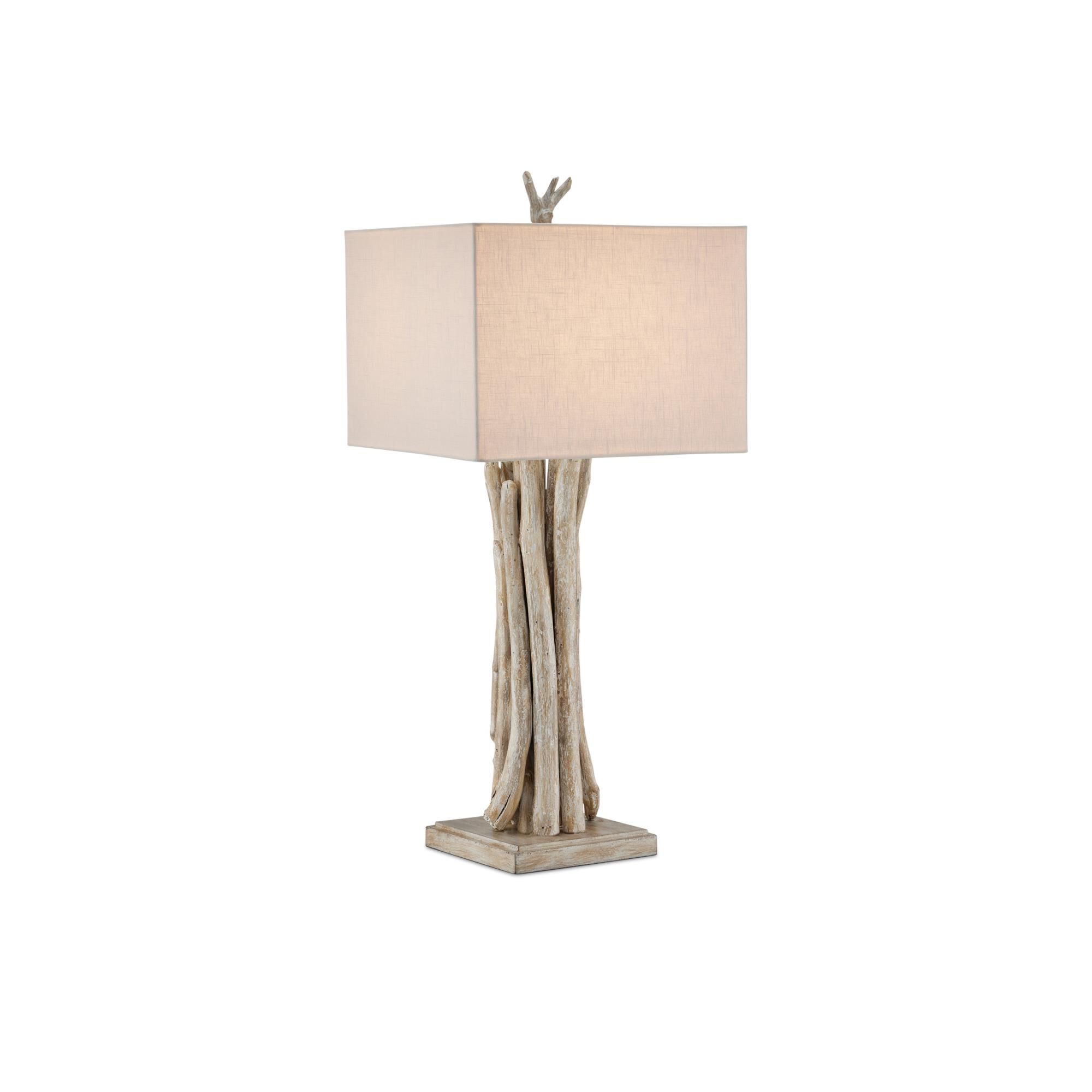 Shown in Whitewashed Driftwood finish and Off White Linen shade