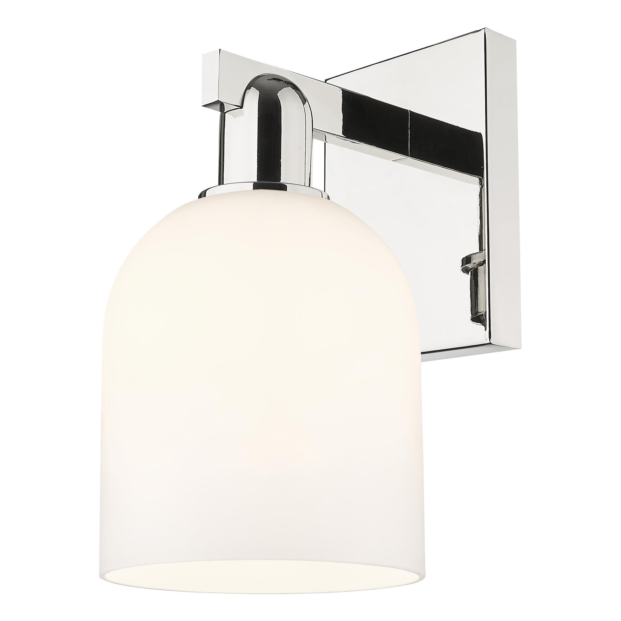 Shown in Polished Nickel finish and White glass