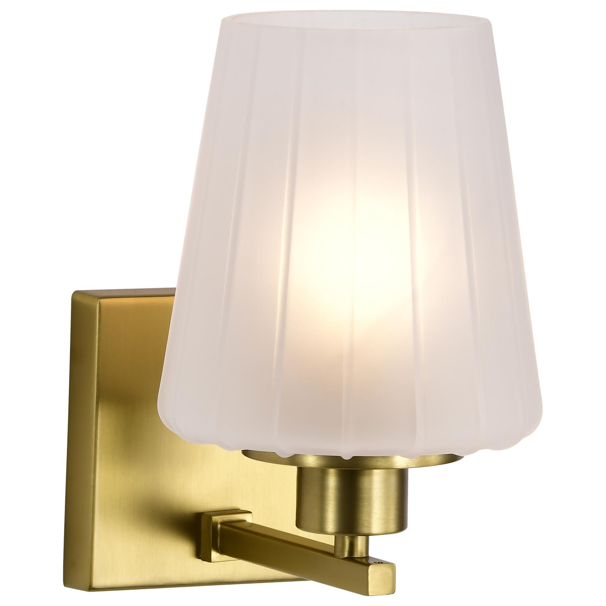 Shown in Vintage Brass finish and Etched White glass