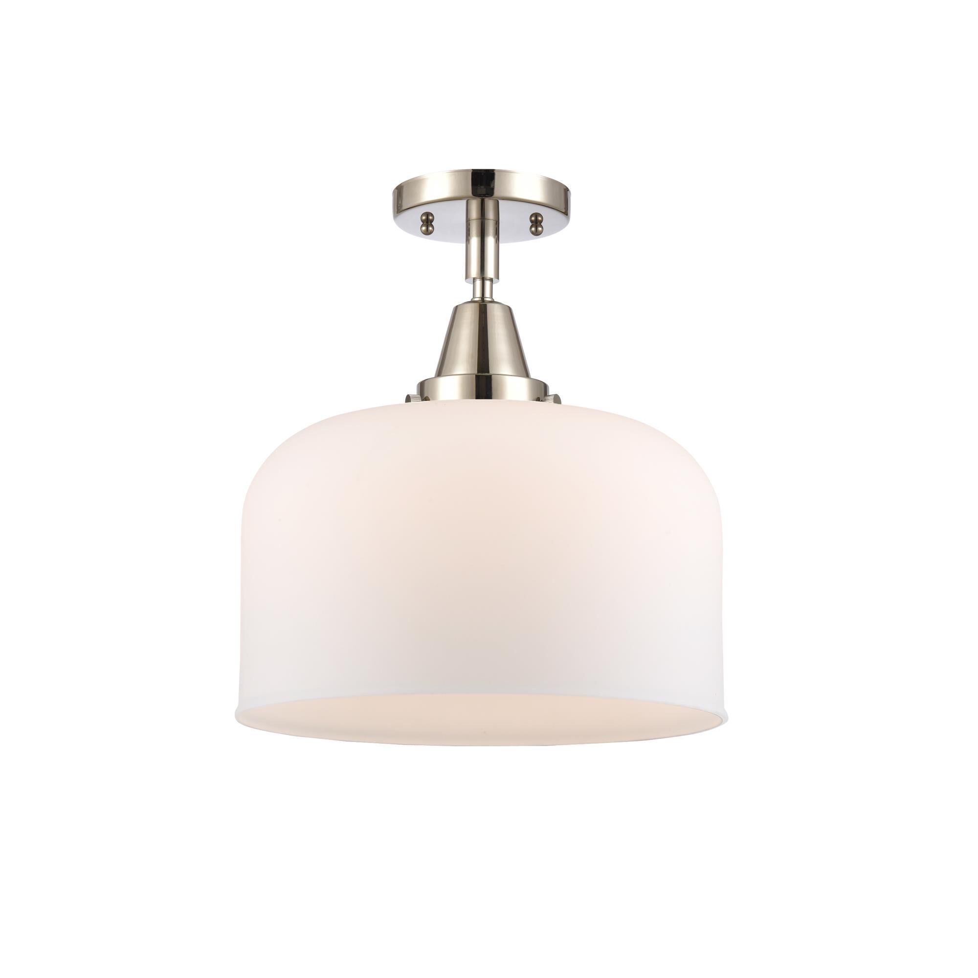Shown in Polished Nickel finish and Matte White Cased X-Large Bell glass