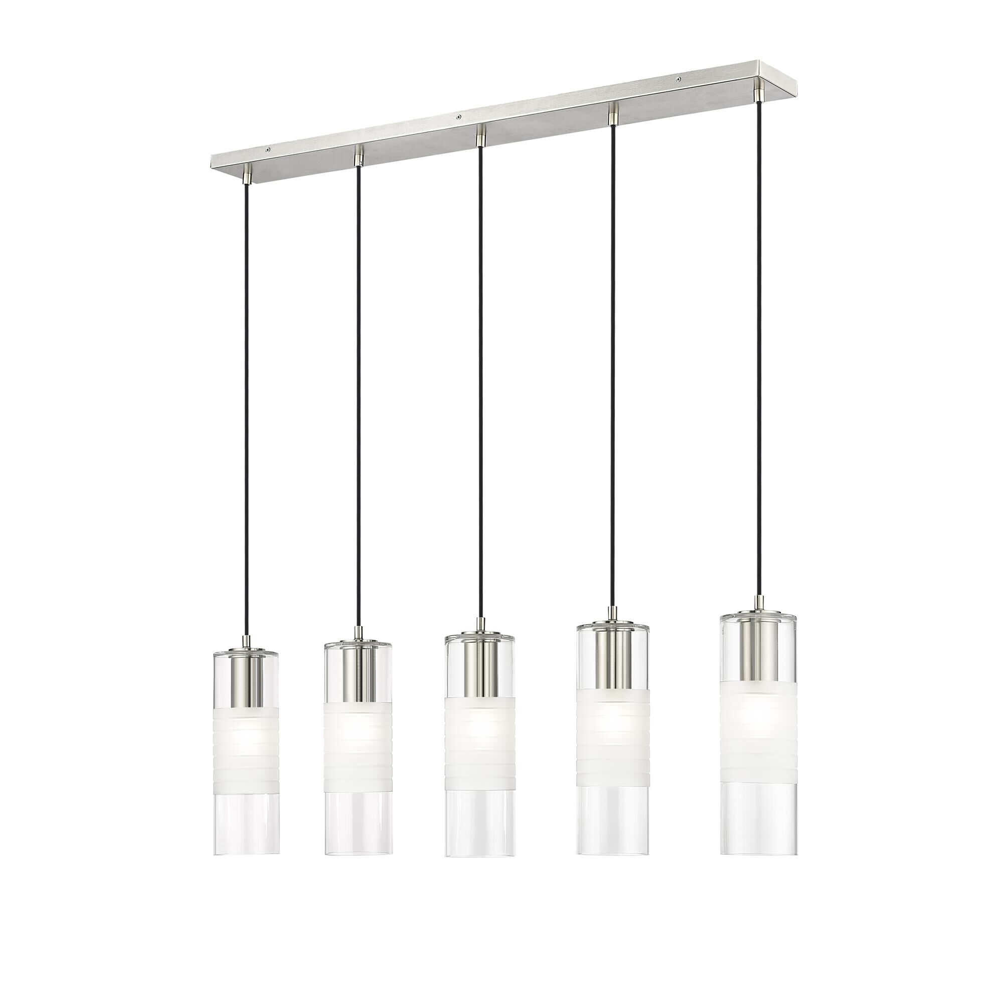 Shown in Brushed Nickel finish and Clear+frosted glass and Clear+frosted shade