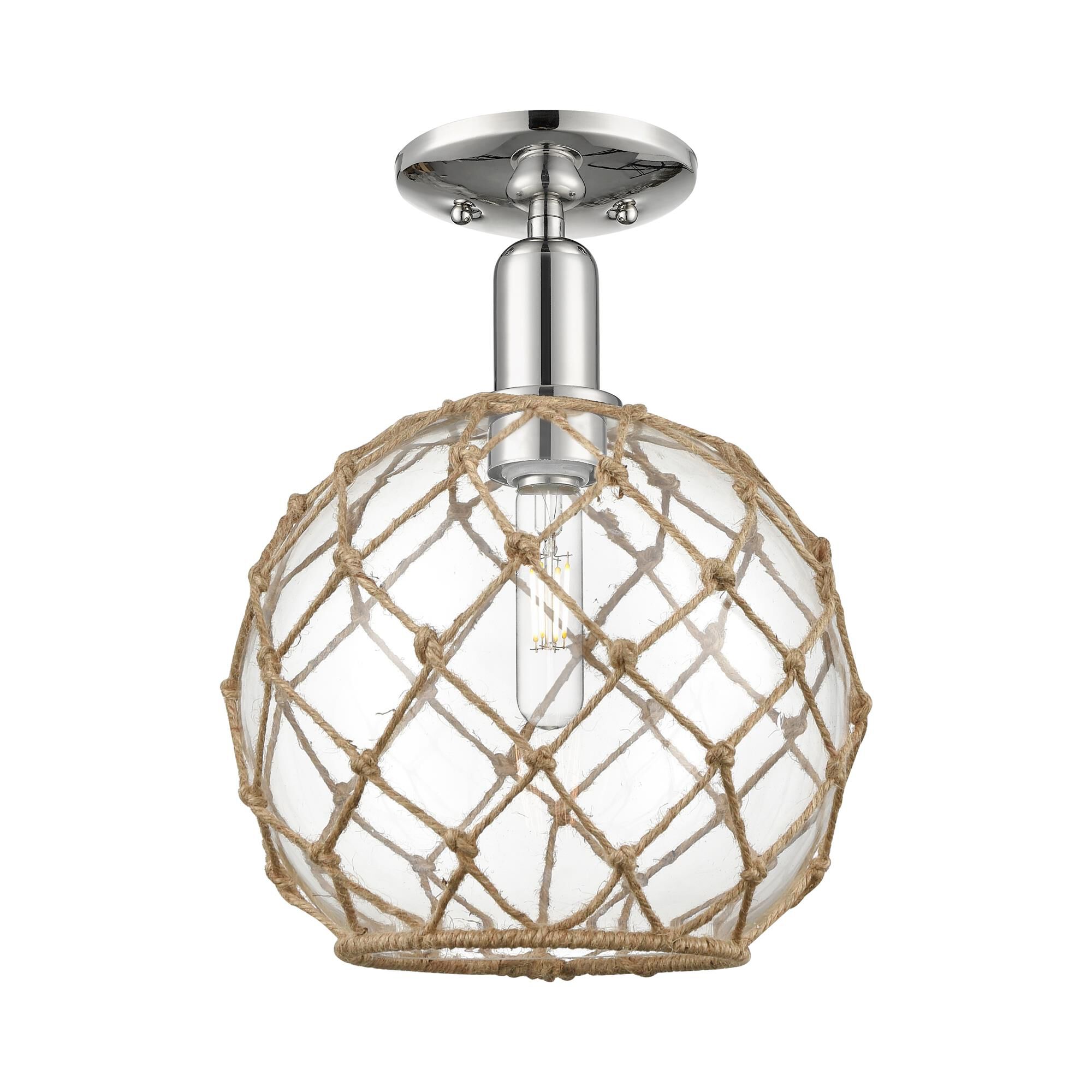 Shown in Polished Nickel finish and Clear with Brown Rope glass