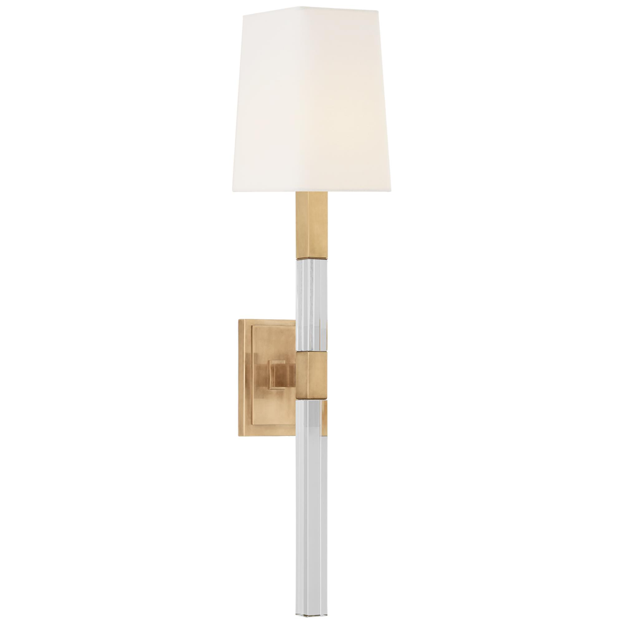Shown in Antique-Burnished Brass And Crystal finish and Linen shade