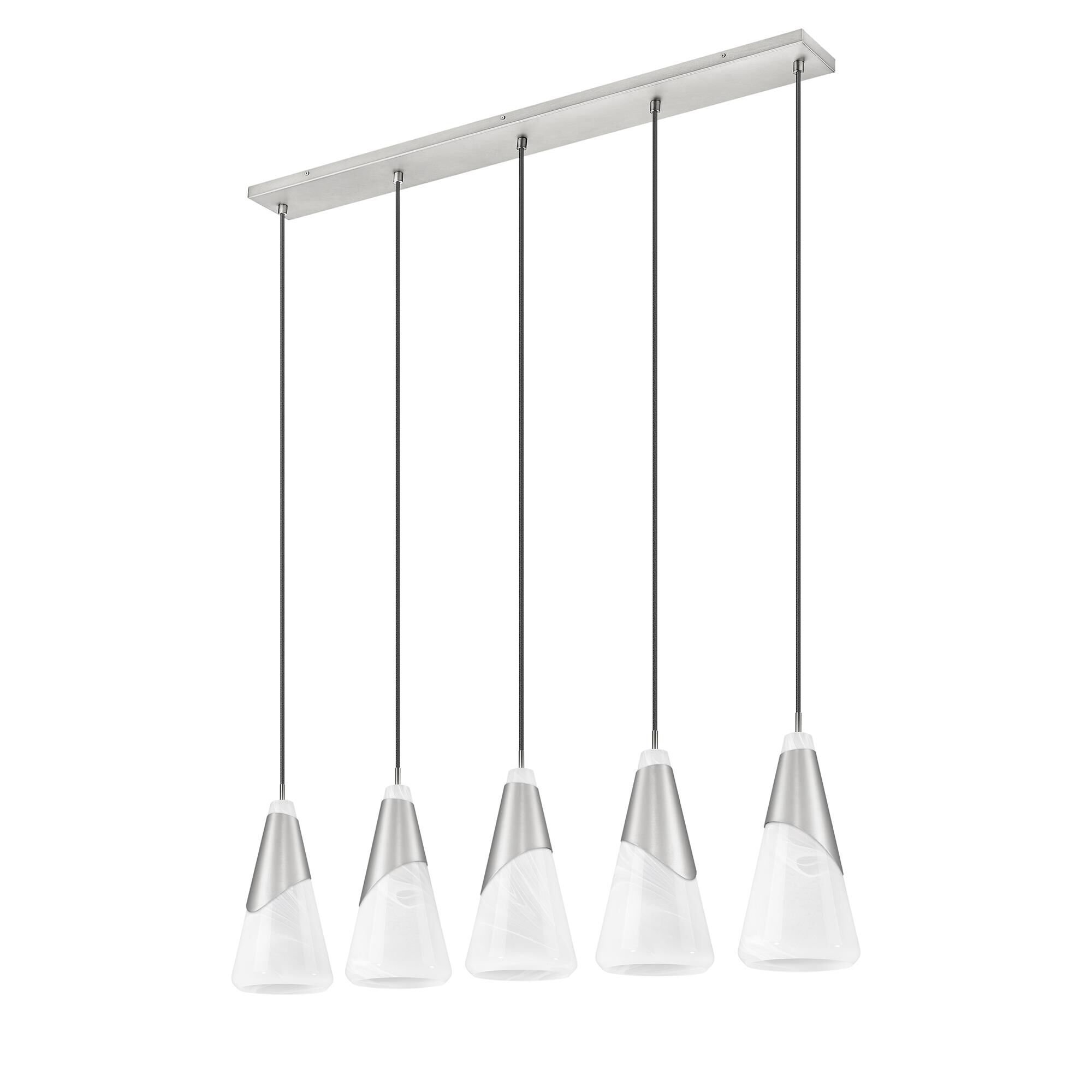 Shown in Brushed Nickel finish and White Swirl glass and White Swirl shade