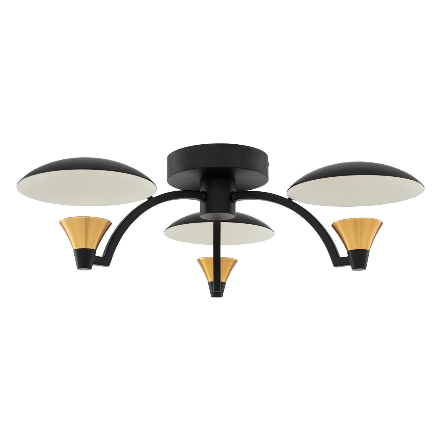 Shown in Matte Black with White and Brass finish and Matte Black shade