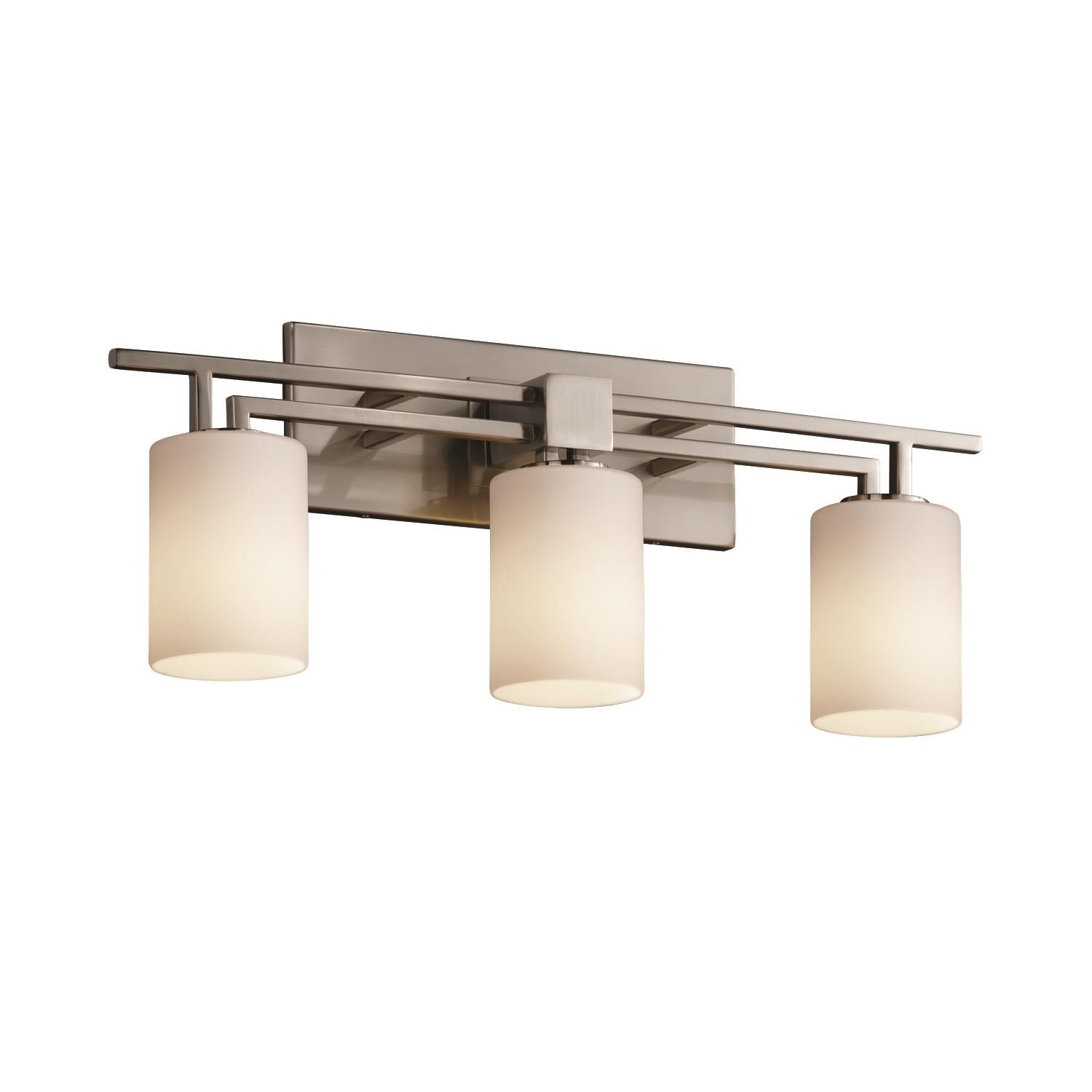 Shown in Brushed Nickel finish and Artisan glass and Opal shade and Cylinder with Flat Rim accent