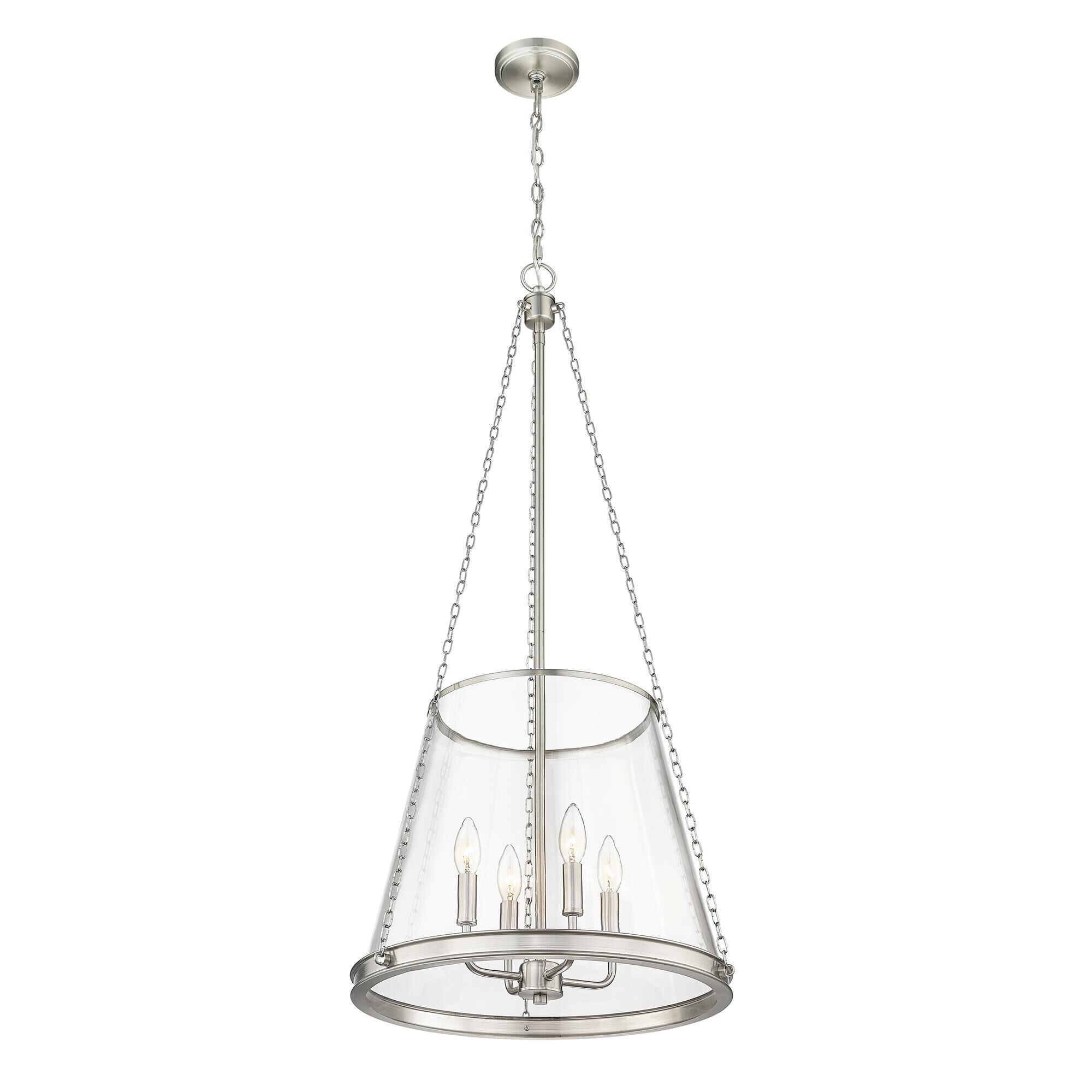 Shown in Brushed Nickel finish and Clear glass