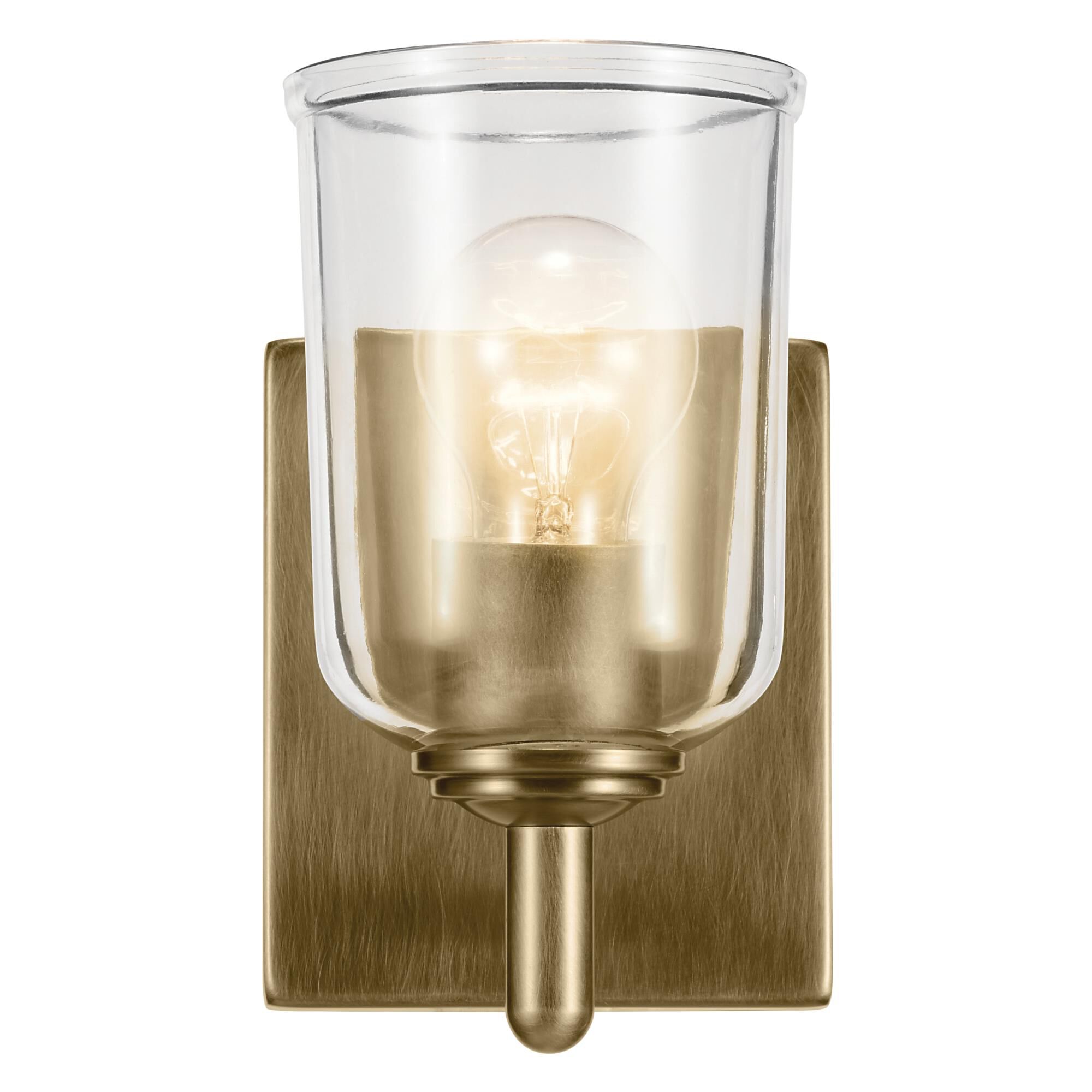 Shown in Natural Brass finish and Clear glass