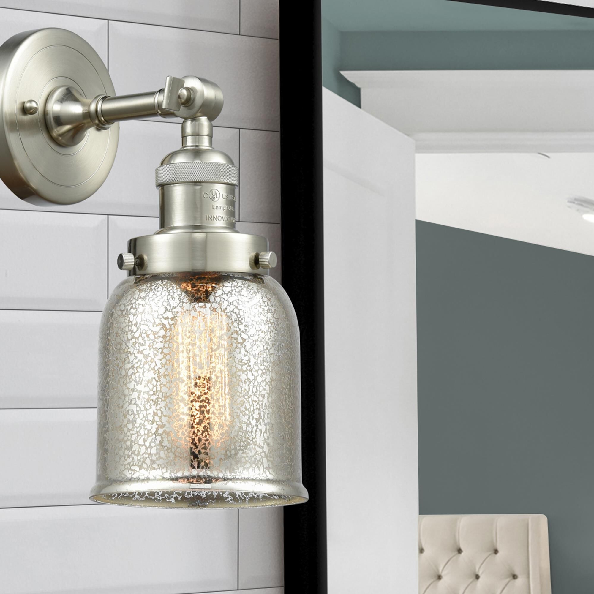 Shown in Brushed Satin Nickel finish and Silver Mercury glass