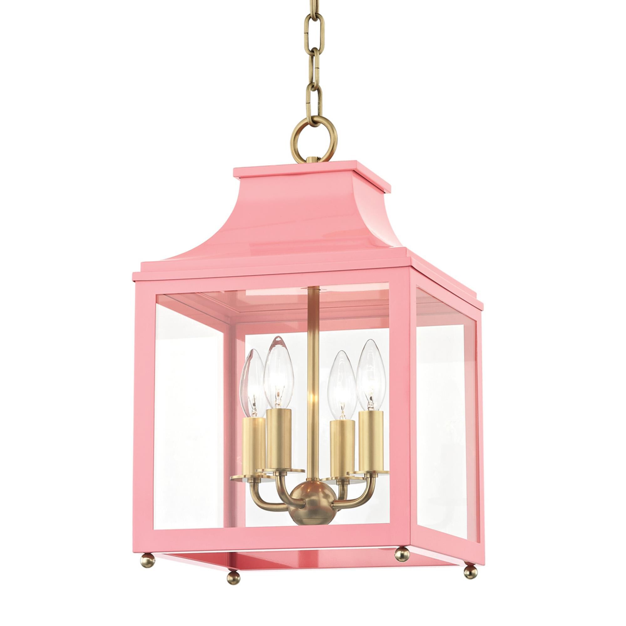 Shown in Aged Brass-Pink finish and Clear glass