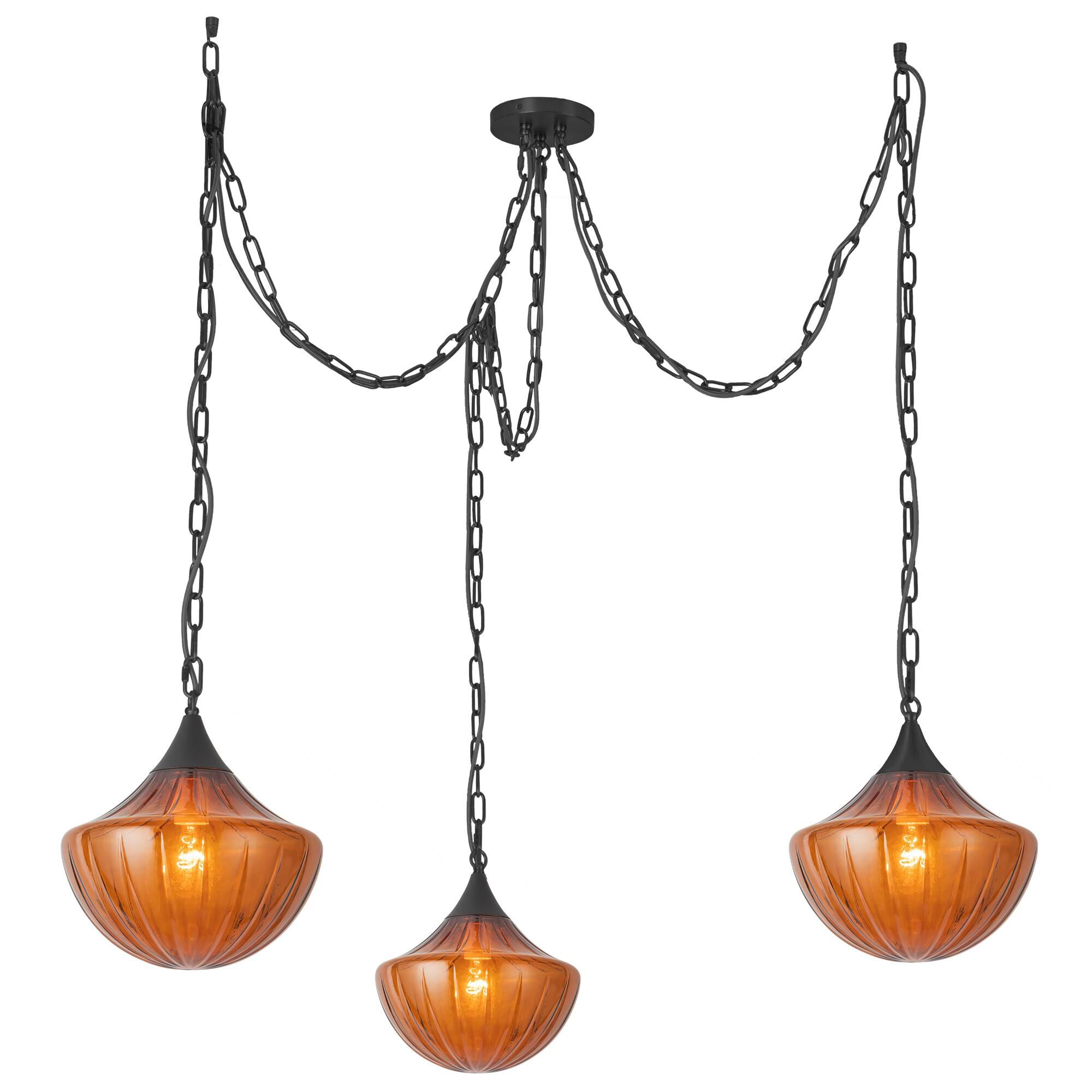 Shown in Matte Black finish and Amber Ribbed glass