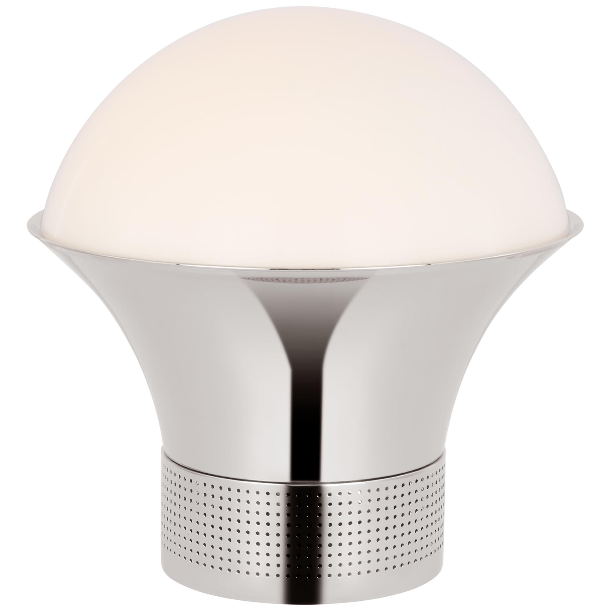 Shown in Polished Nickel finish and White glass
