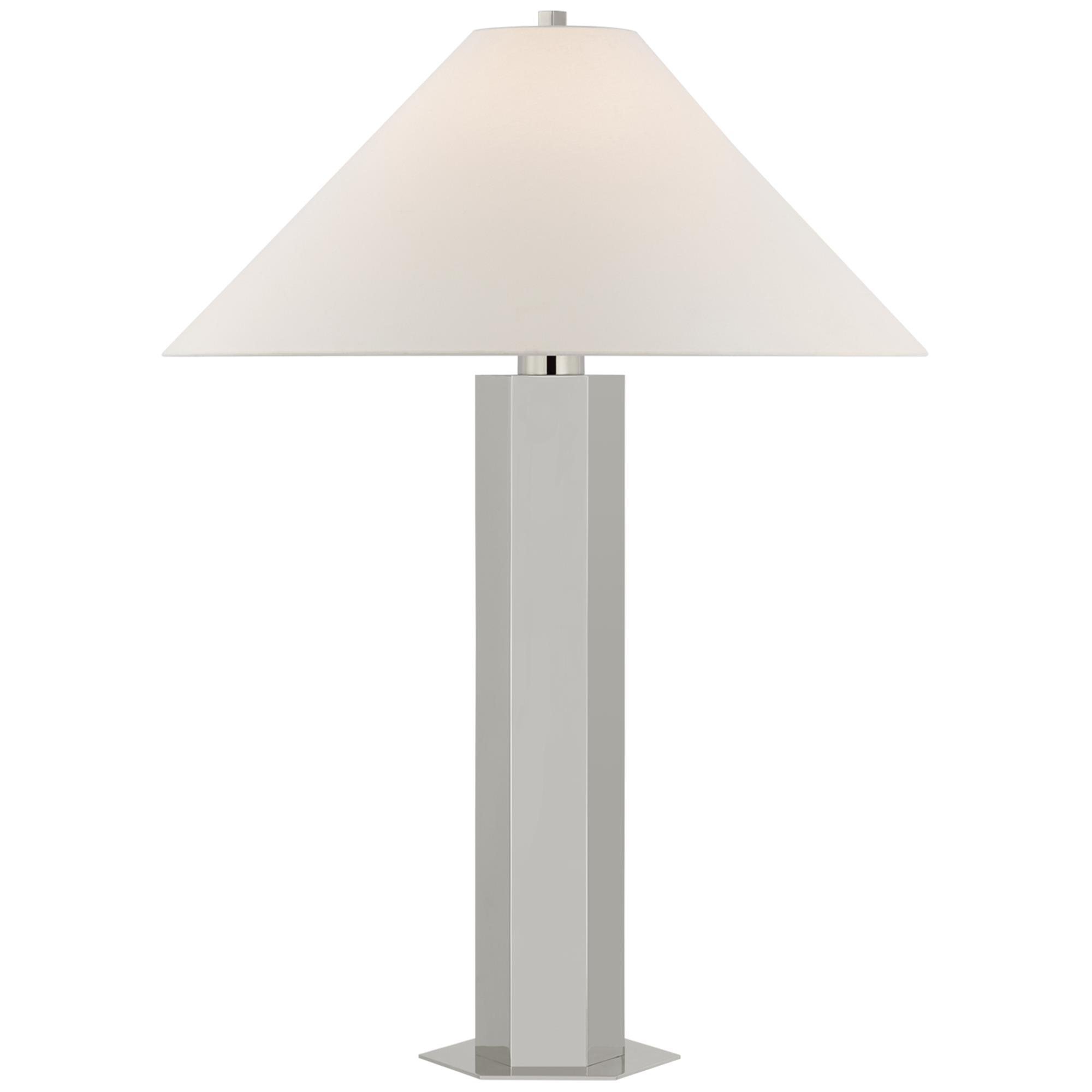 Shown in Polished Nickel finish and Linen shade