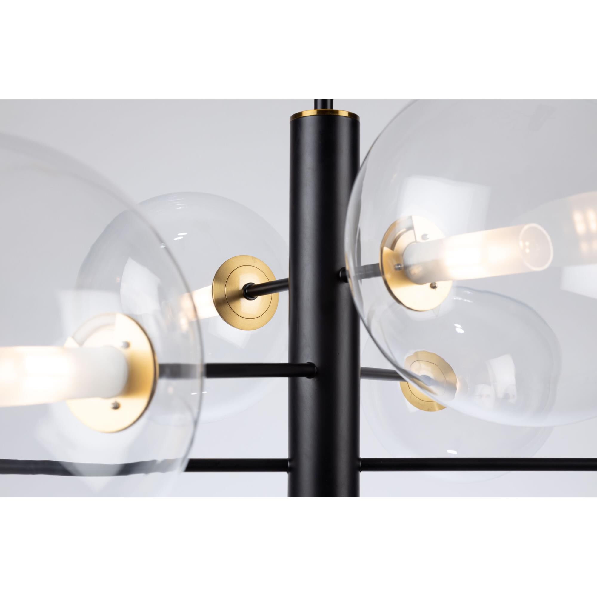 Shown in Matte Black & Brass finish and Glass shade