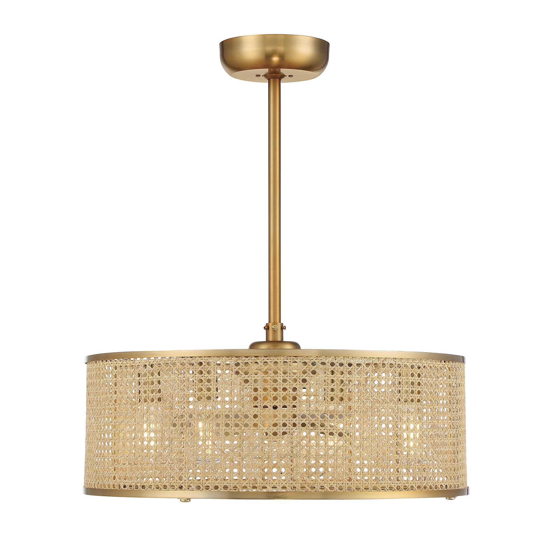 Shown in Warm Brass finish and Natural Cane shade